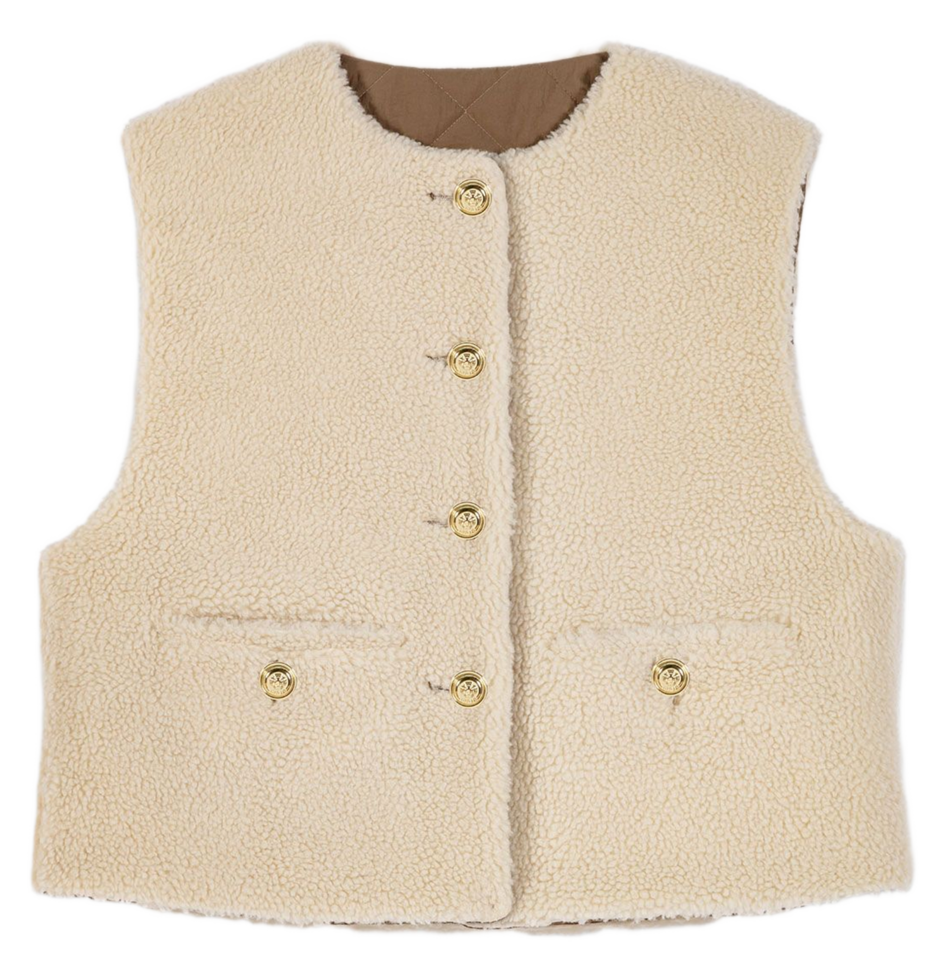 Veste col rond en sherpa MAJE Beige