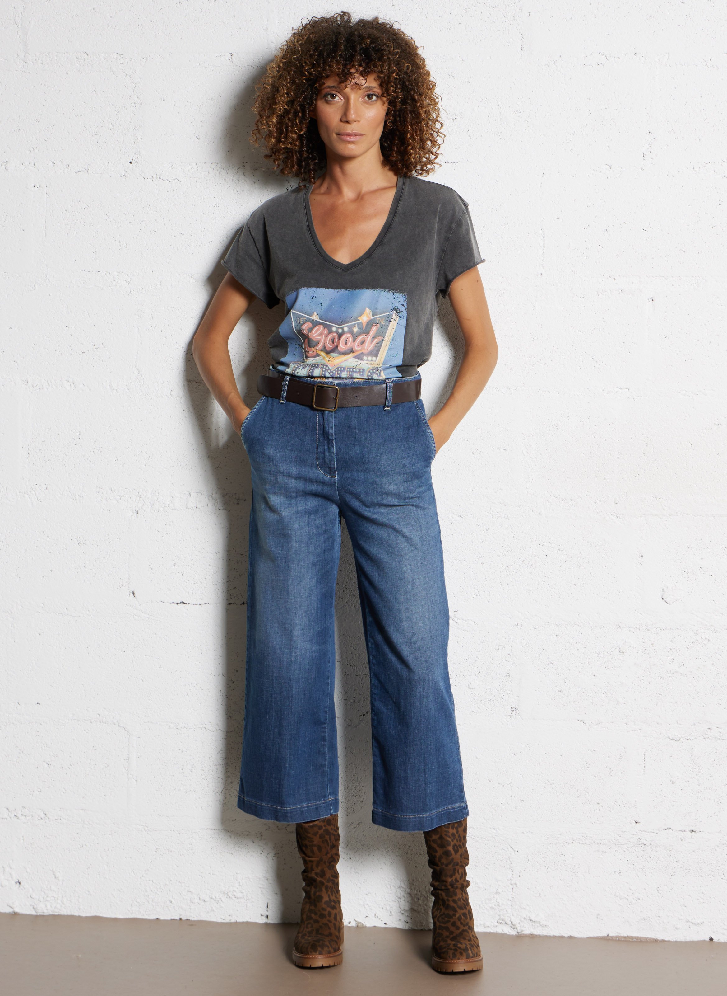 Pantacourt large en jean PLEASE Bleu