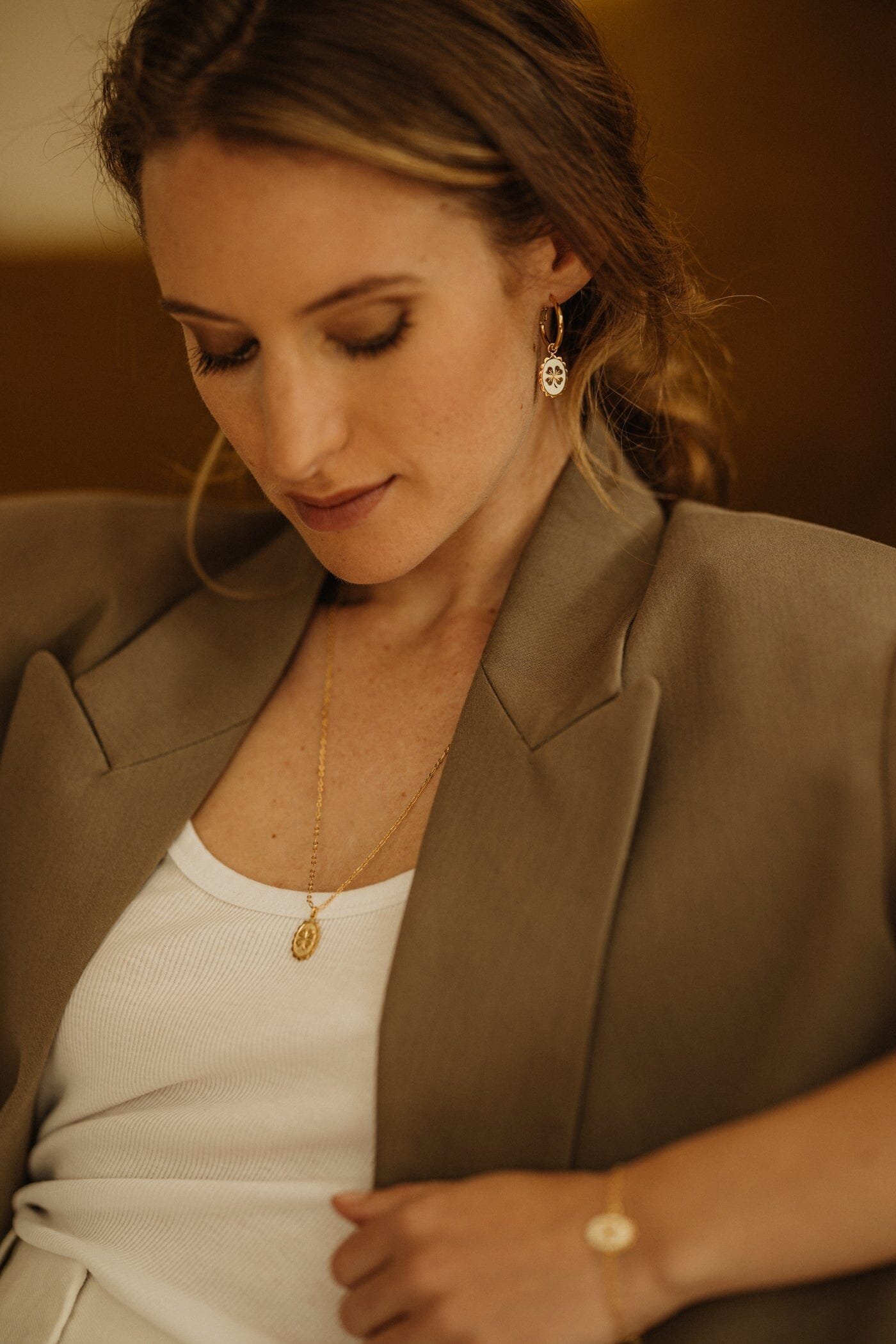 Mini gold-plated clover hoop earrings MONSIEUR SIMONE White