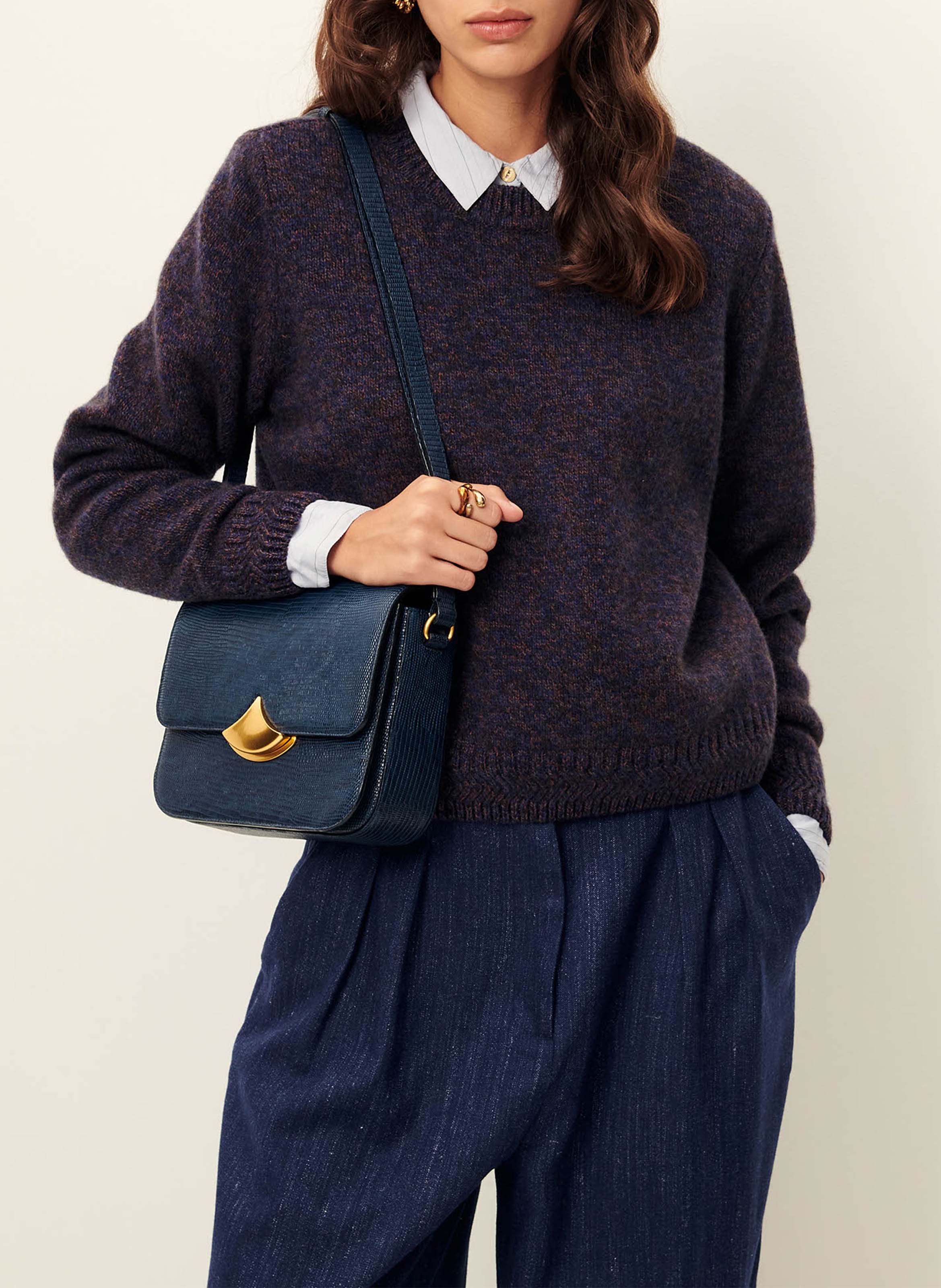 Pull droit col rond en laine mérinos SESSUN Bleu