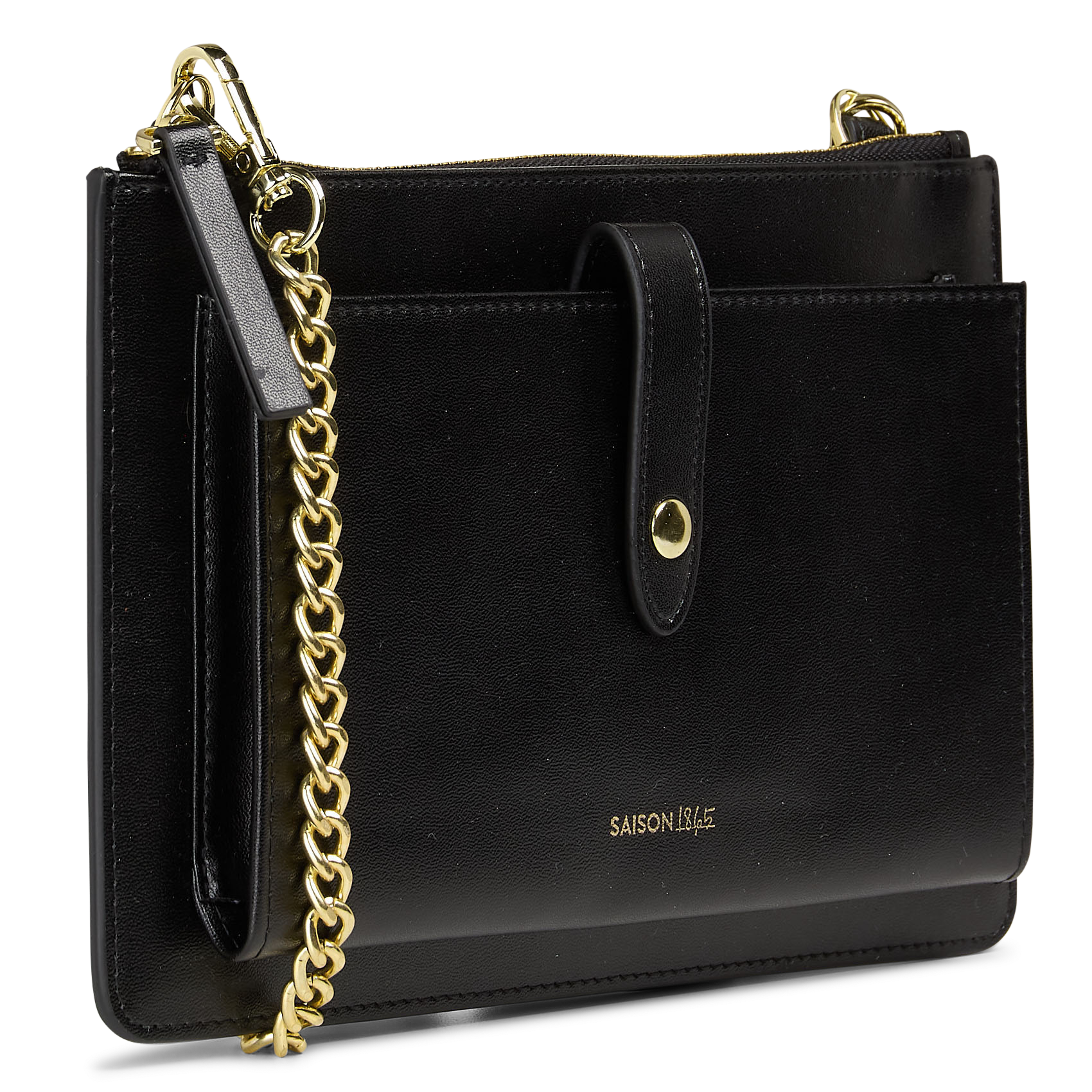 Leather flap bag with logo SAISON 1865 Black