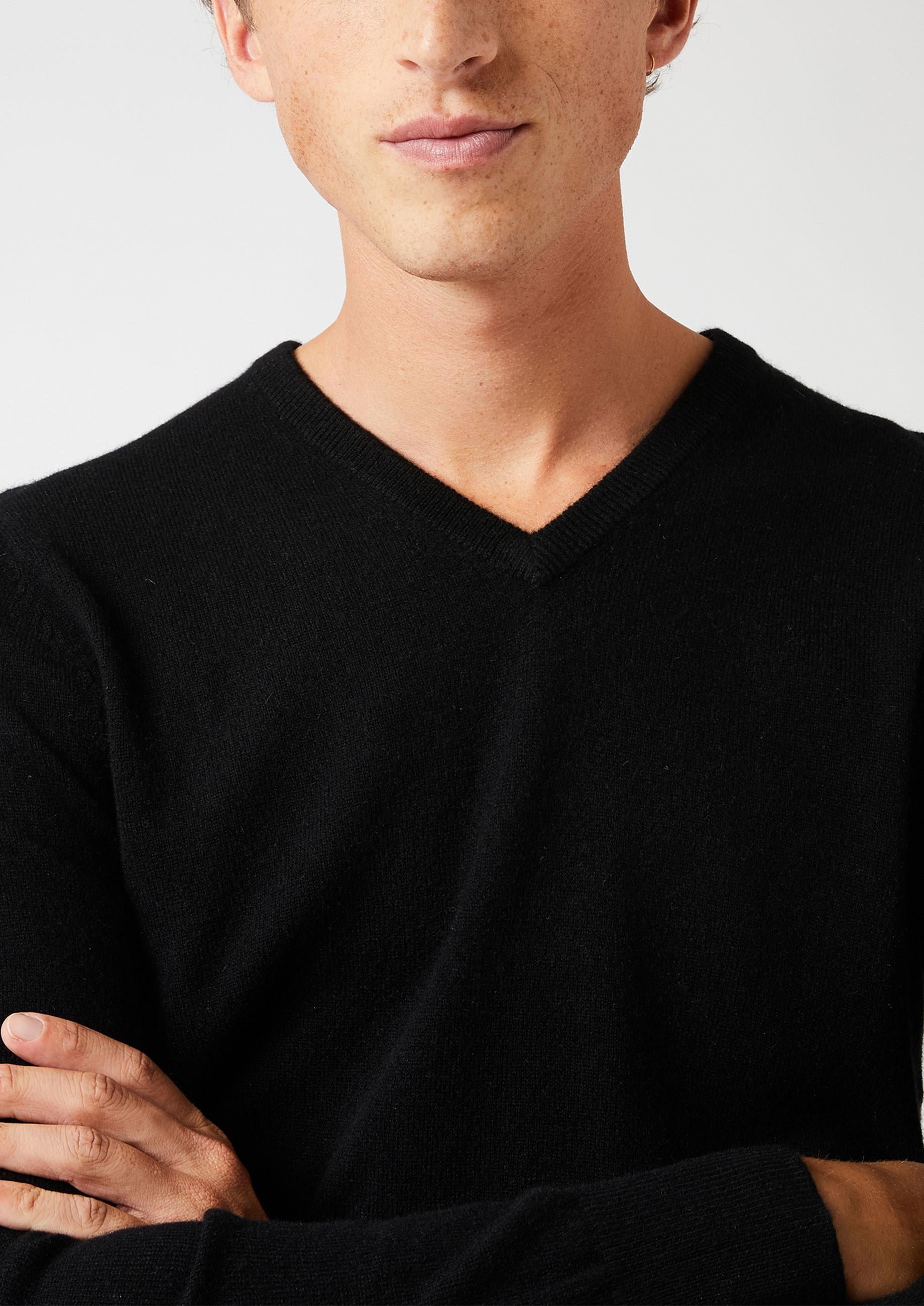 Pull homme col v en cachemire 2 fils RODIER Noir