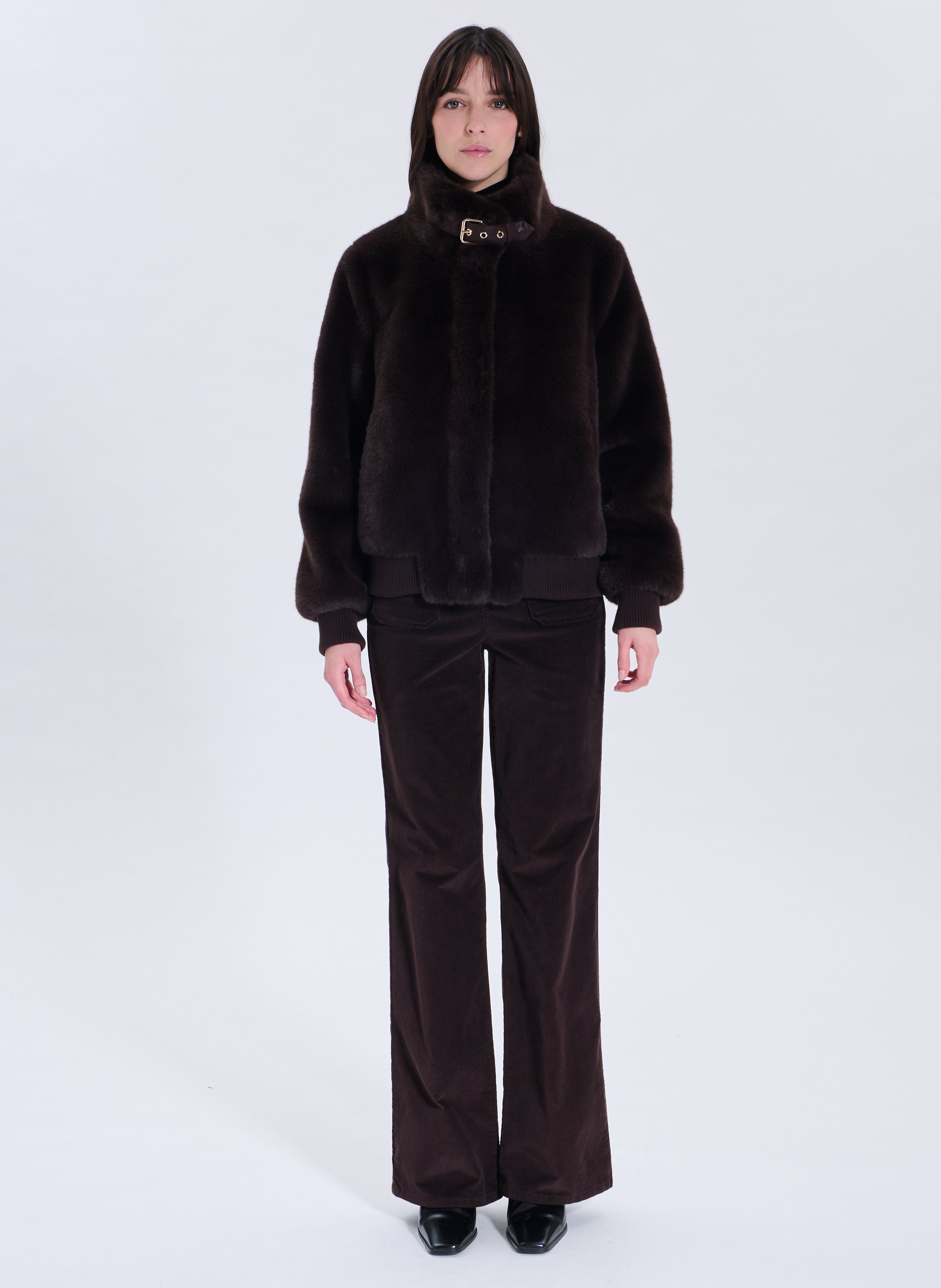 High-neck faux fur jacket ZAPA Brown