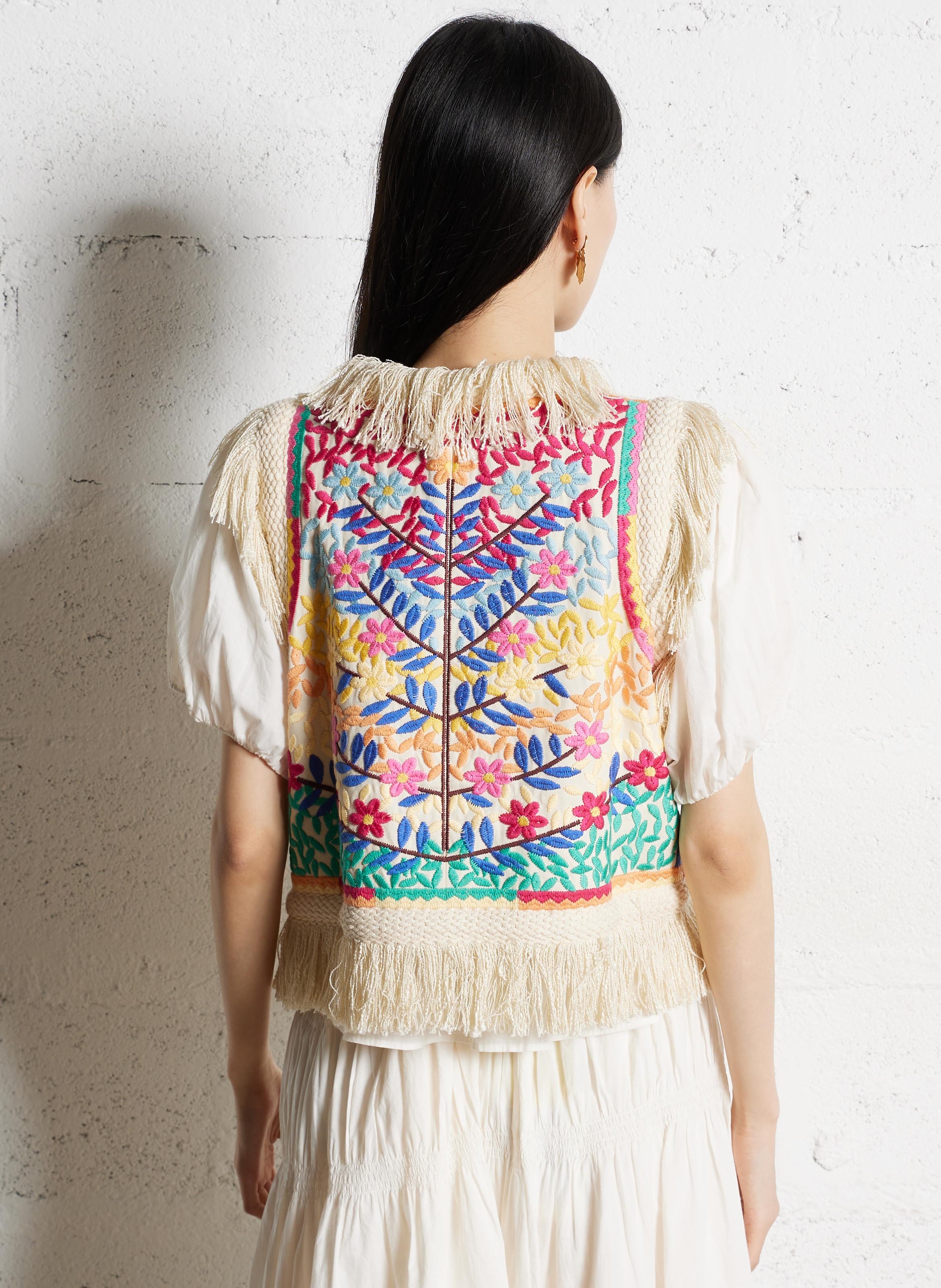 Recht, katoenen vest met V-hals ANTIK BATIK Veelkleurig