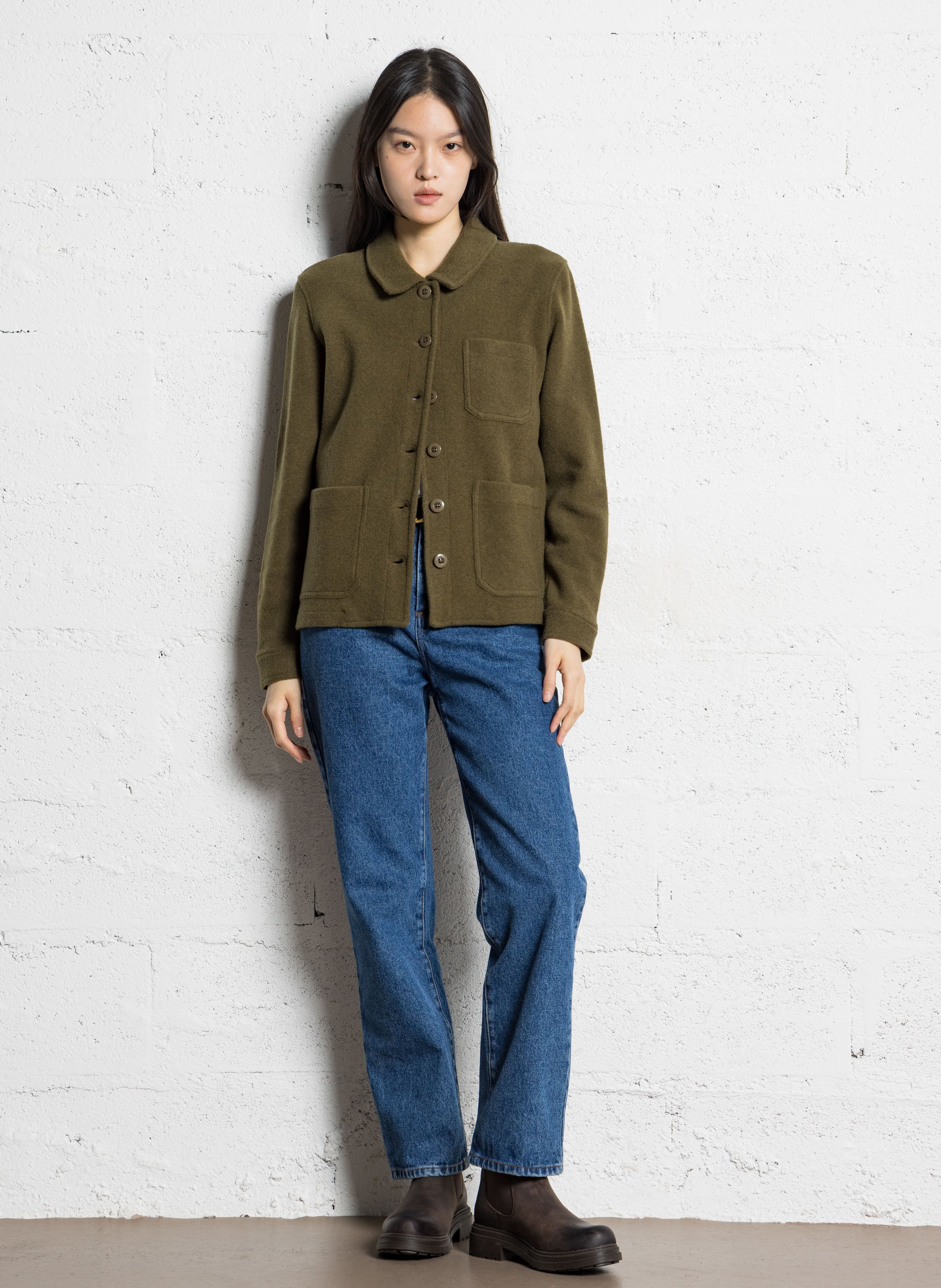 Cardigan droit col classique en maille BENSIMON Kaki