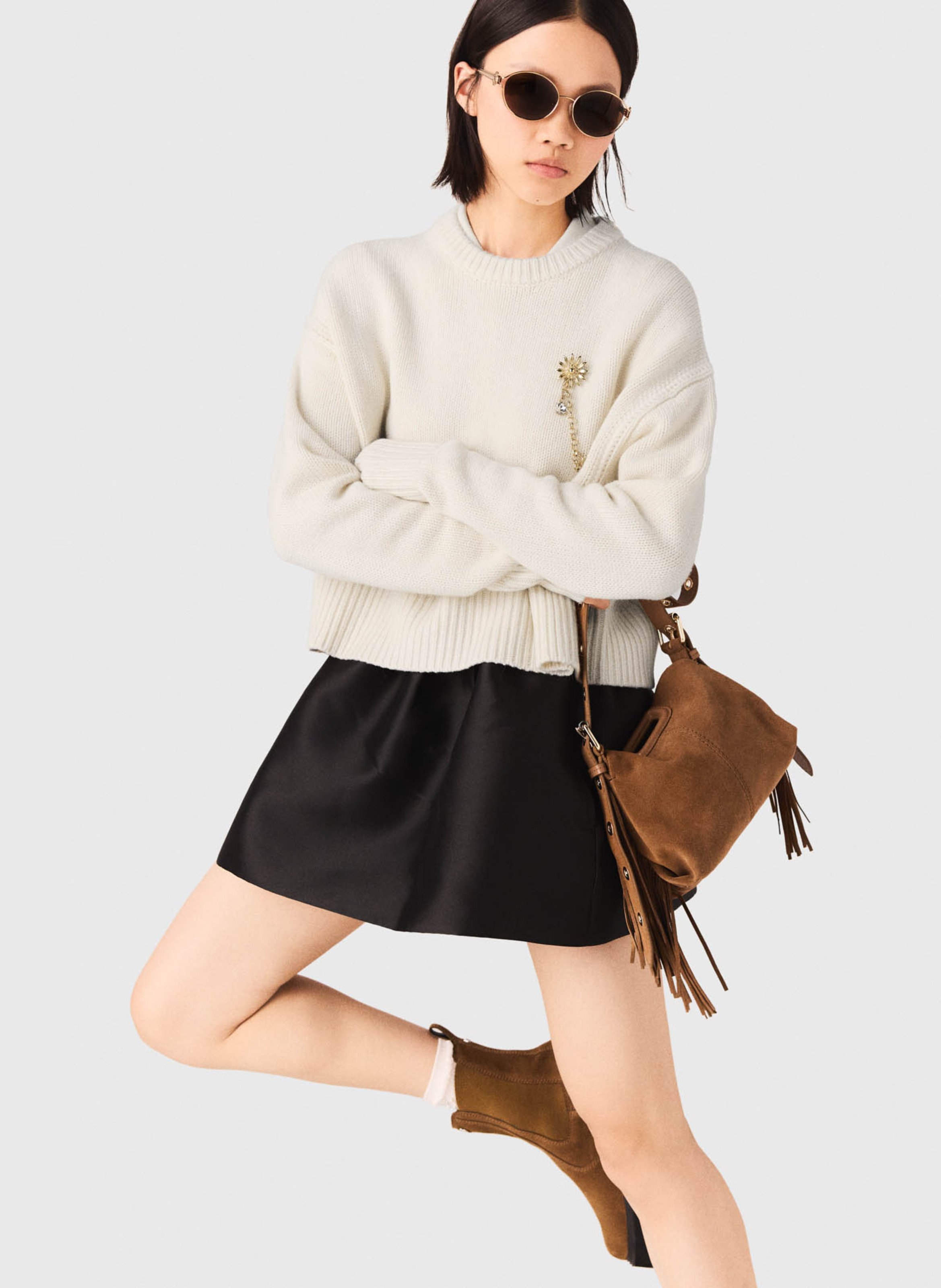 Oversized wool and cashmere sweater with brooch MAJE Beige
