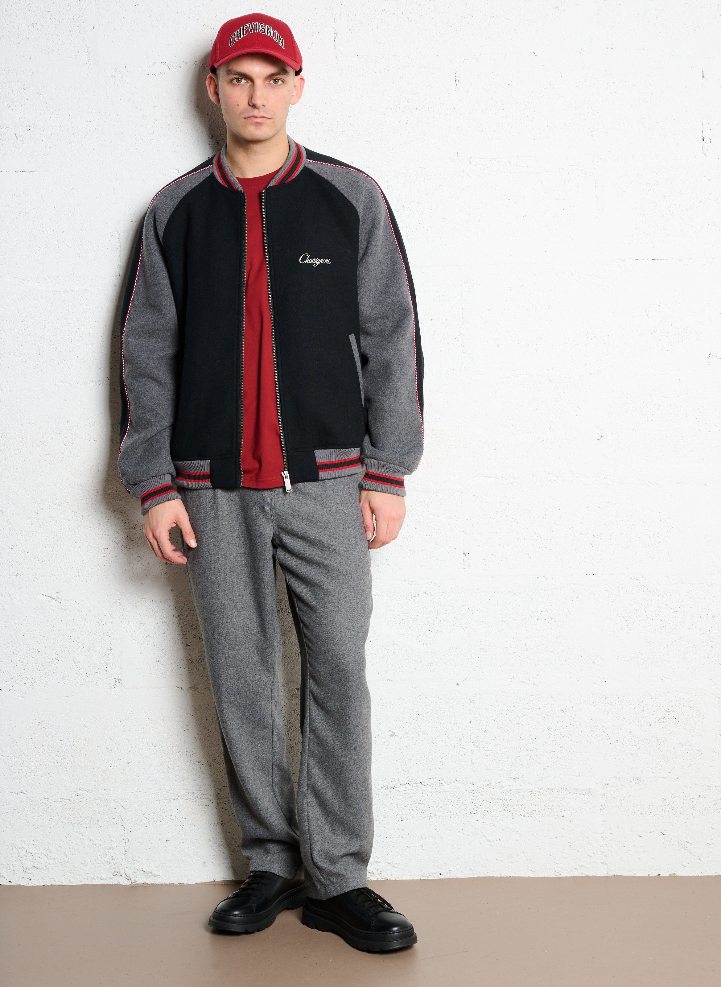 Embroidered wool blend teddy jacket CHEVIGNON Black