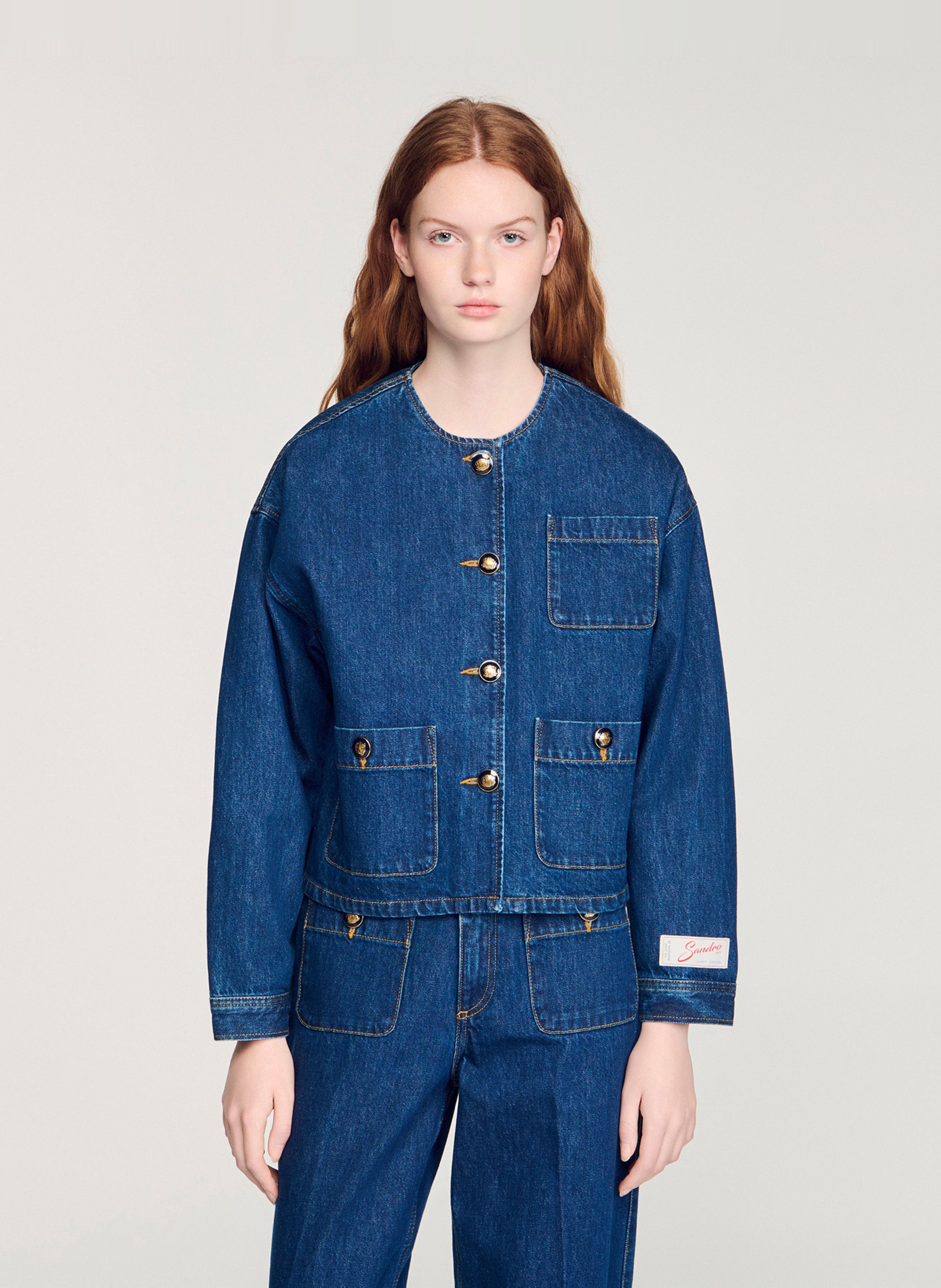 Veste ample boutonnée en denim SANDRO Bleu