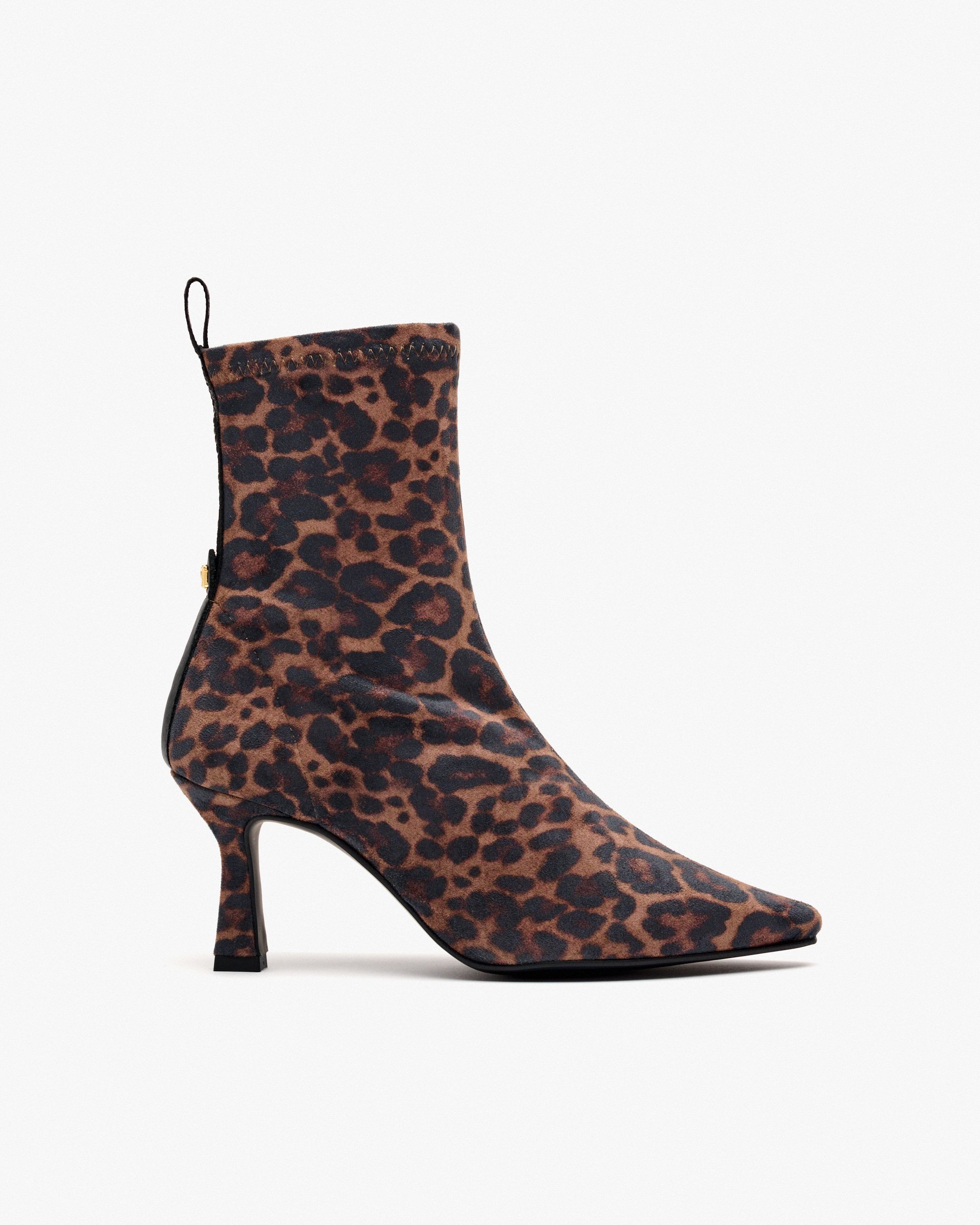 Stretch fabric ankle boots in leopard print faux suede. PEDRO MIRALLES Brown