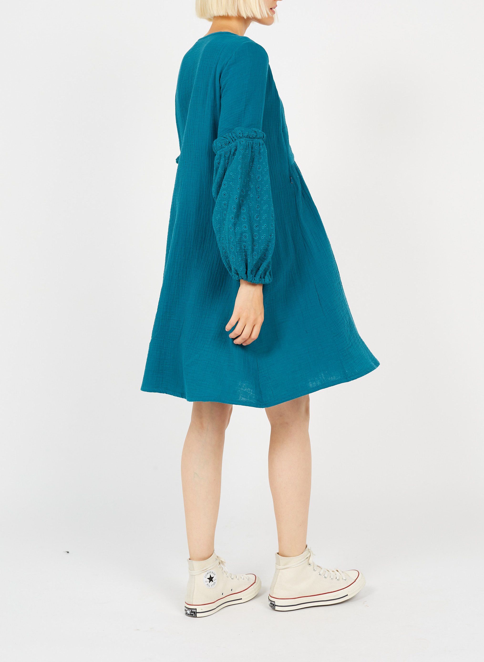 Abito midi premaman in cotone con maniche a sbuffo Blu