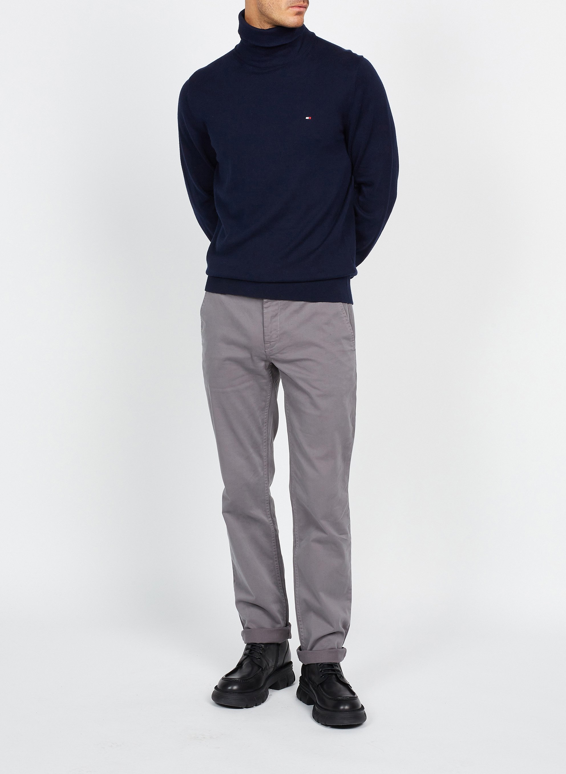 Regular-fit organic cotton-blend turtleneck Blue