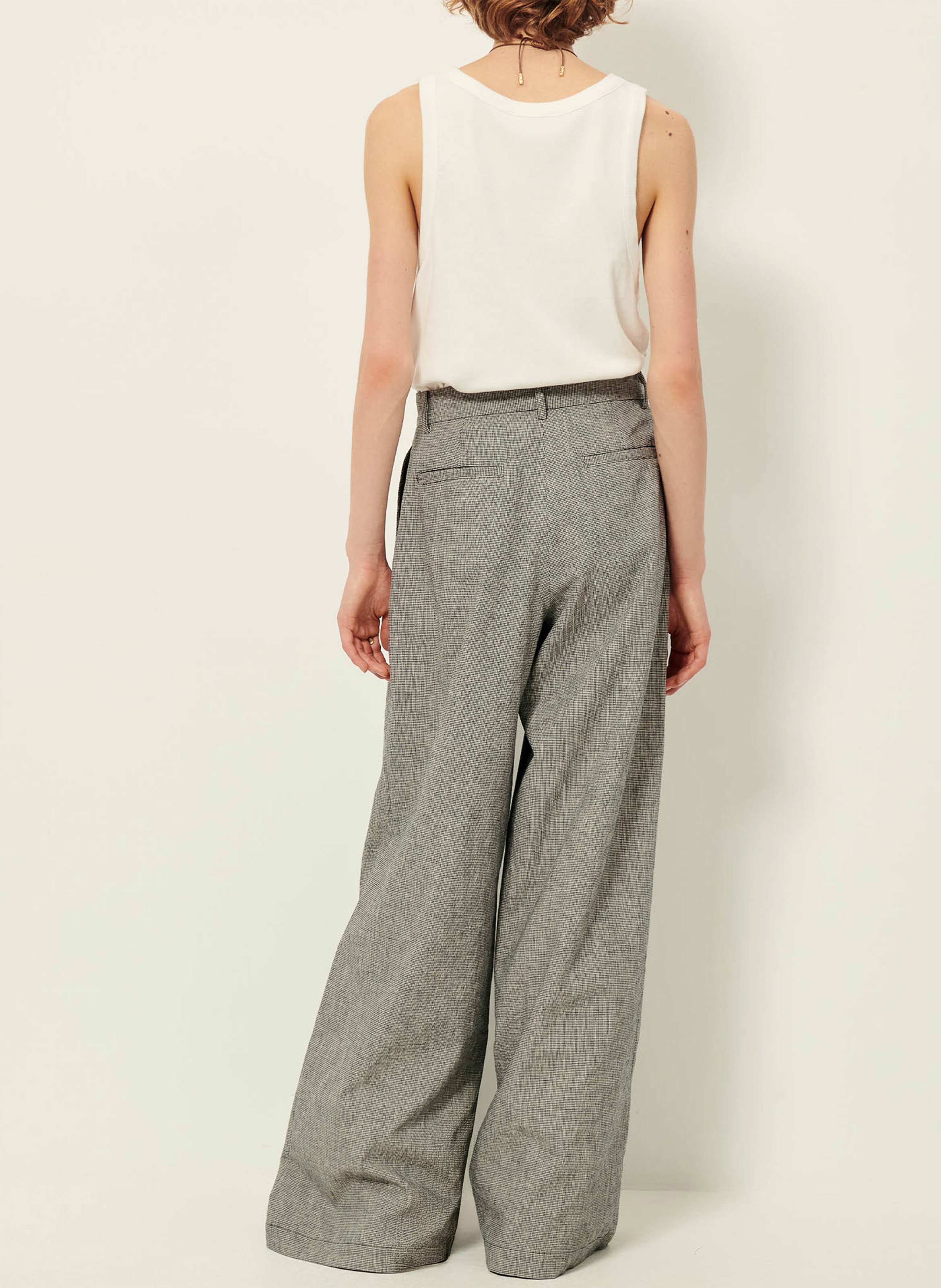 High-waisted wide-leg pants in printed linen and cotton. SESSUN Grey
