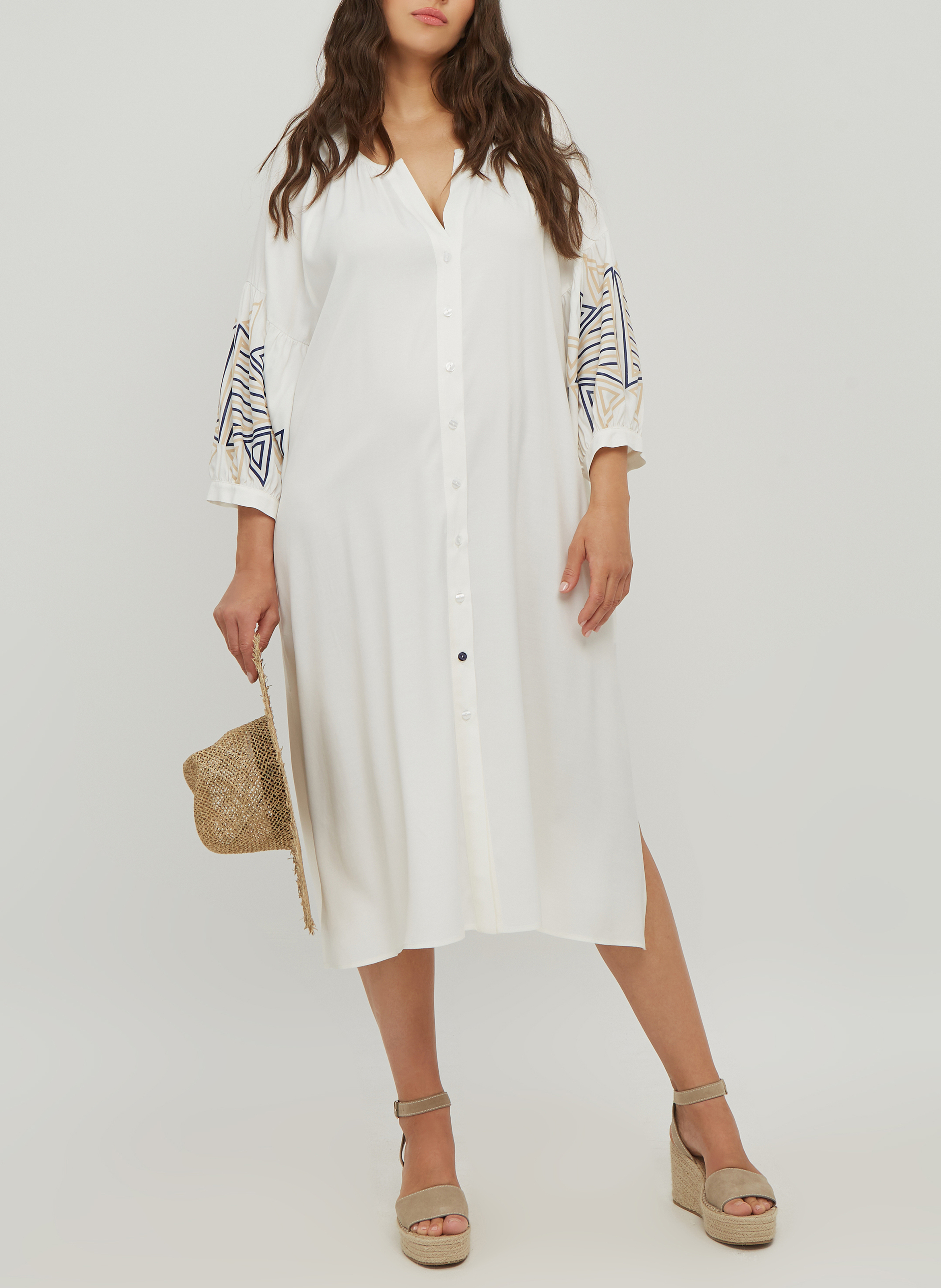 Screen-printed viscose shirt dress MAT FASHION White