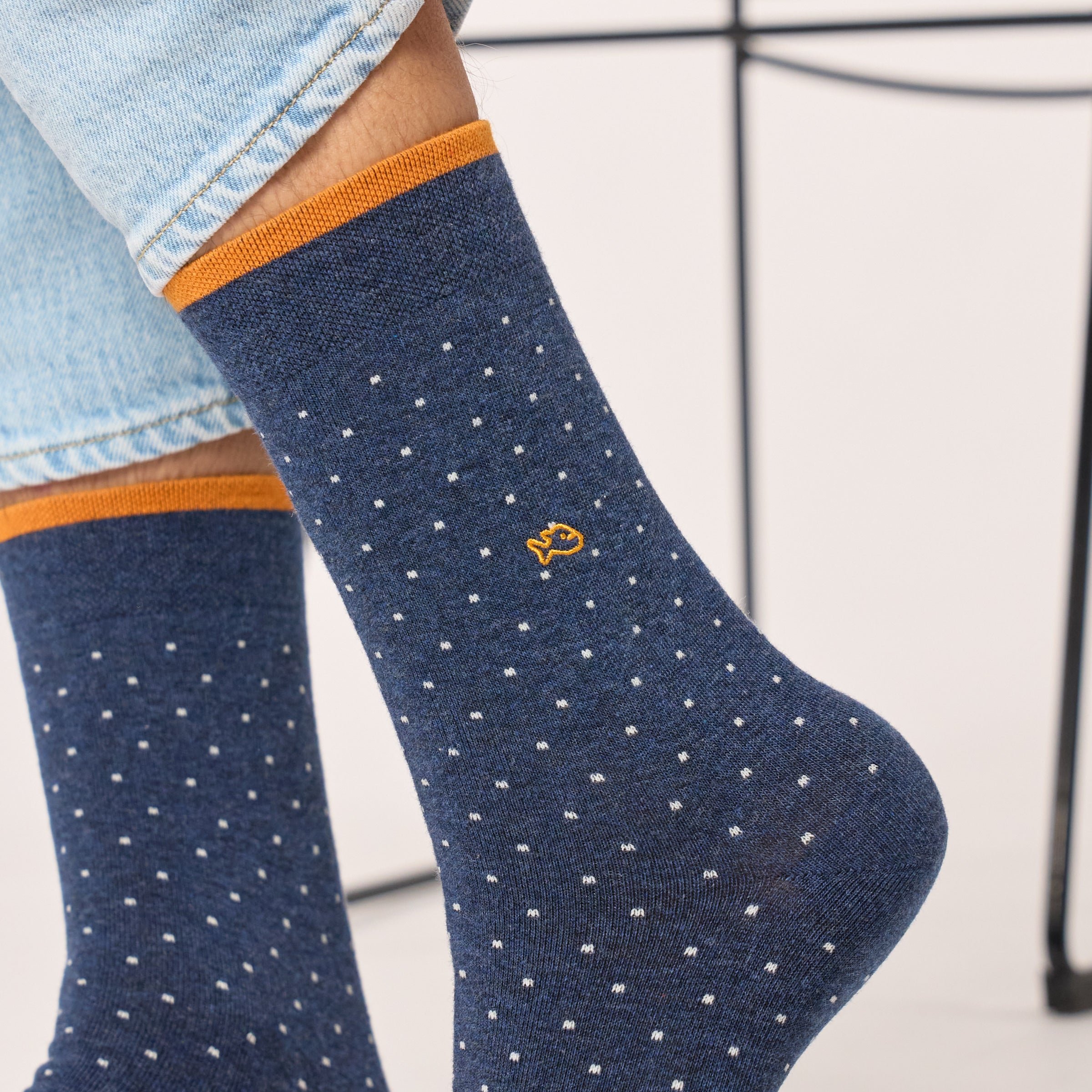 Combed cotton socks with polka dots BILLYBELT Blue
