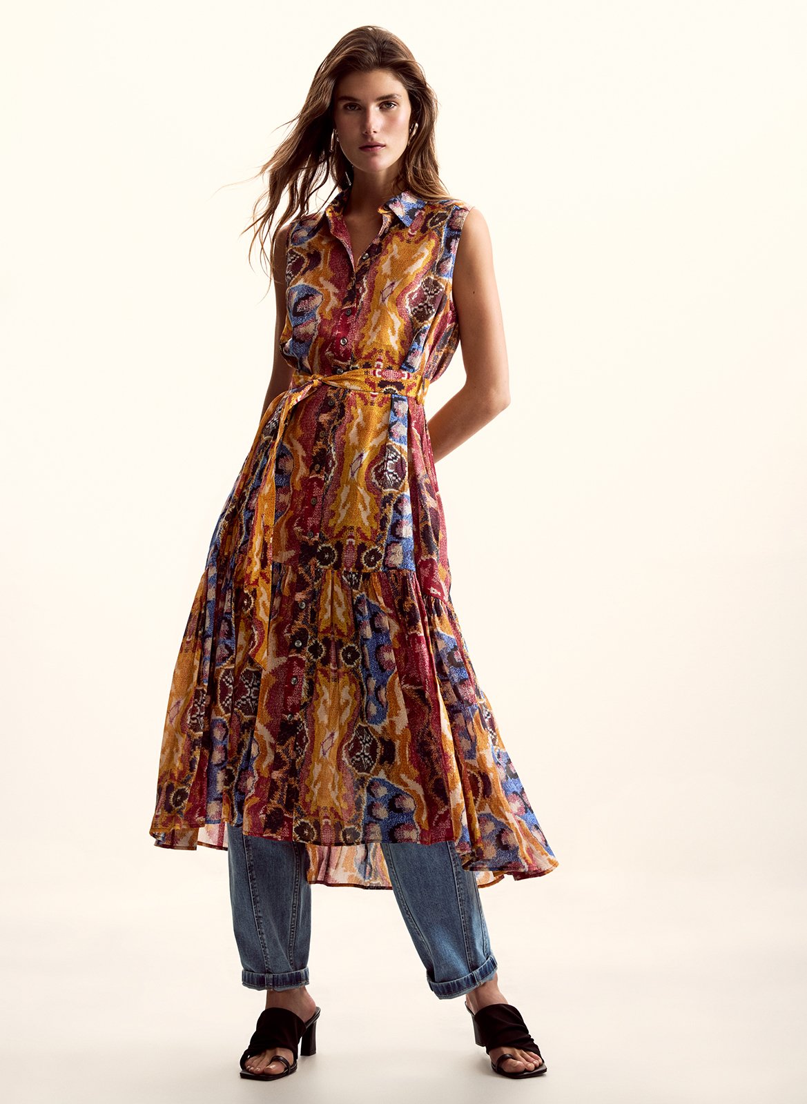 Bedrucktes Maxikleid mit klassischem Kragen DESIGUAL Mehrfarbig