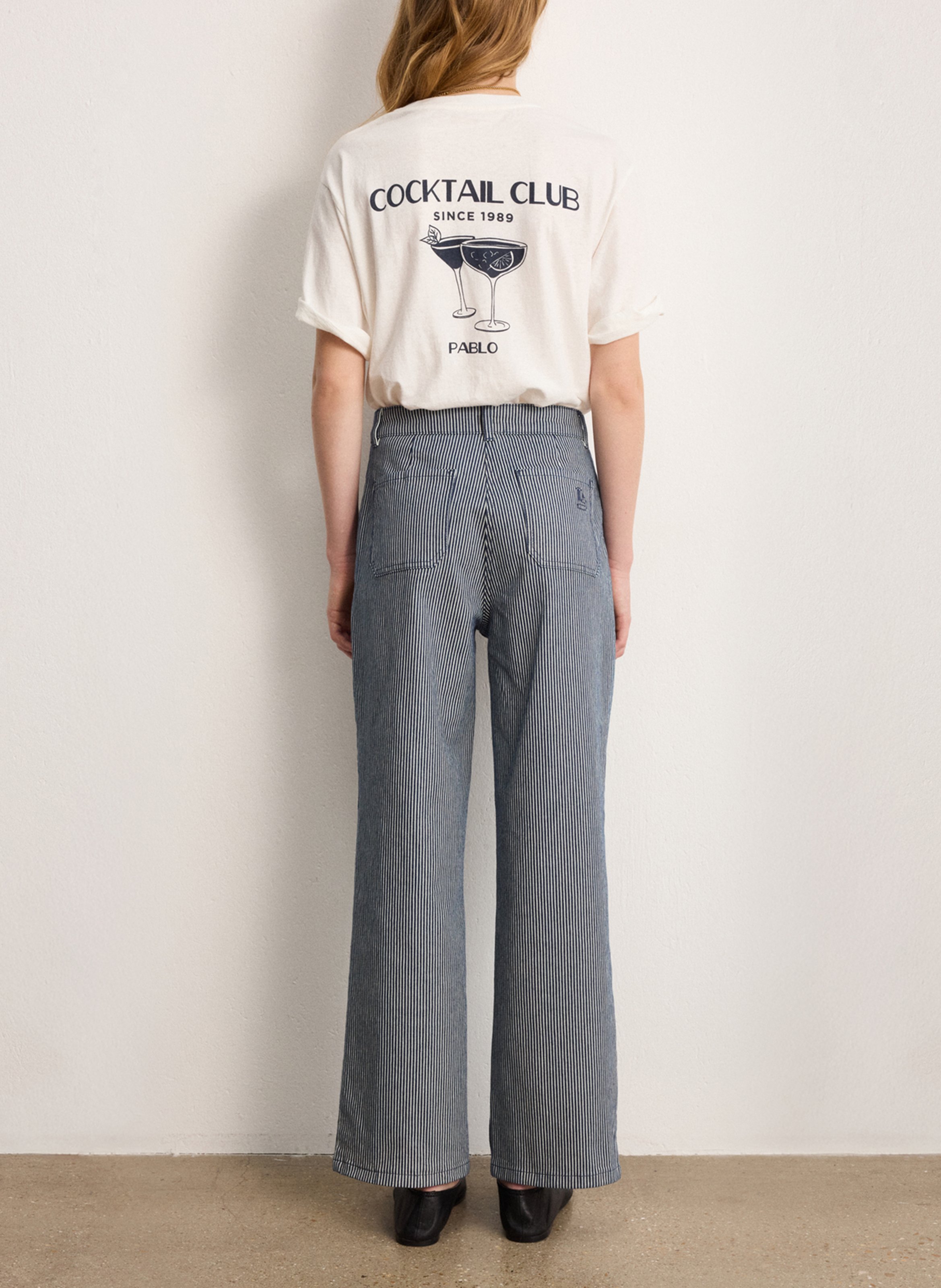 Jean évasé taille haute en coton mélangé PABLO Bleu