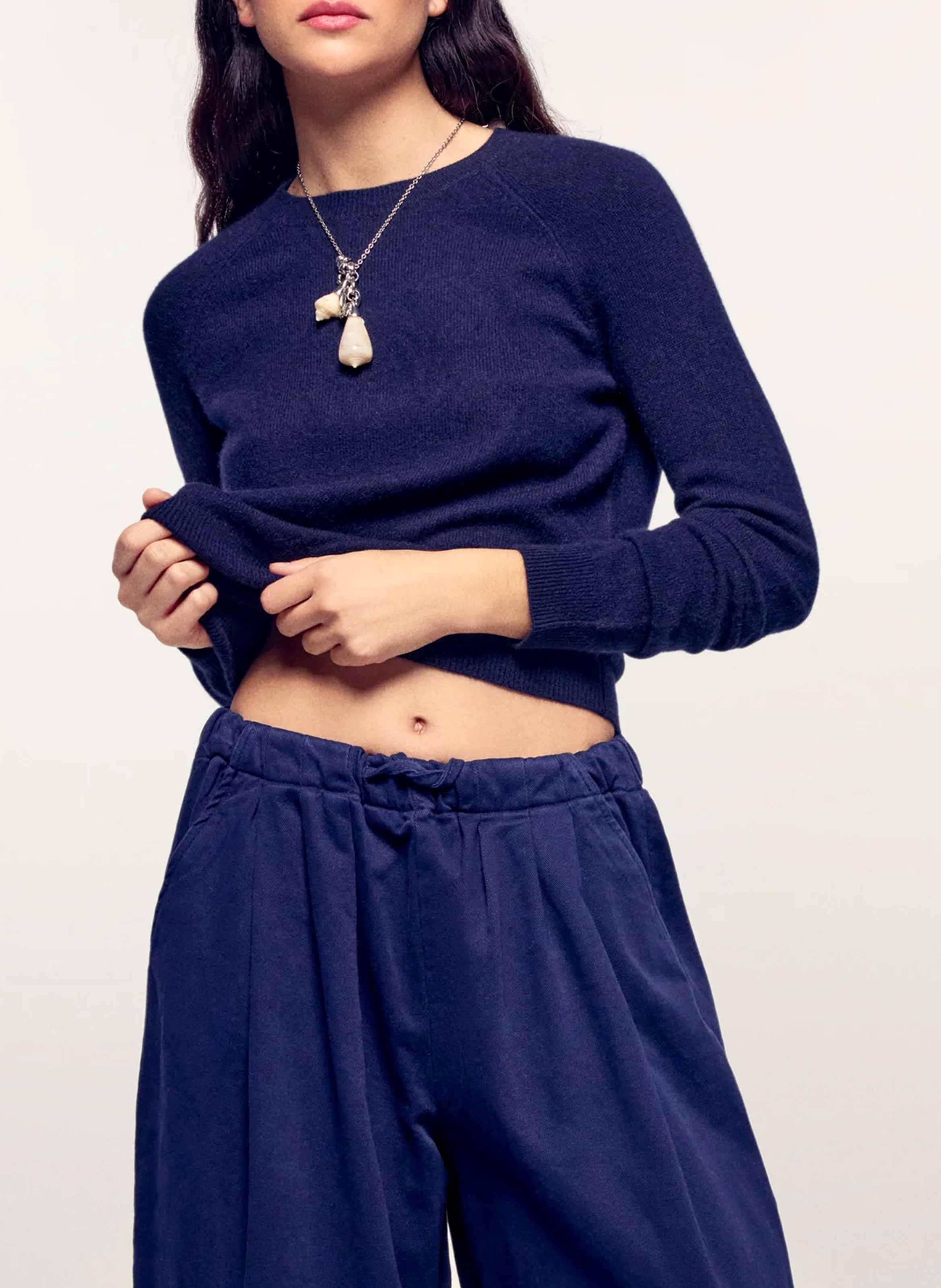 Straight cotton sweater with round neck FROM FUTURE Blue