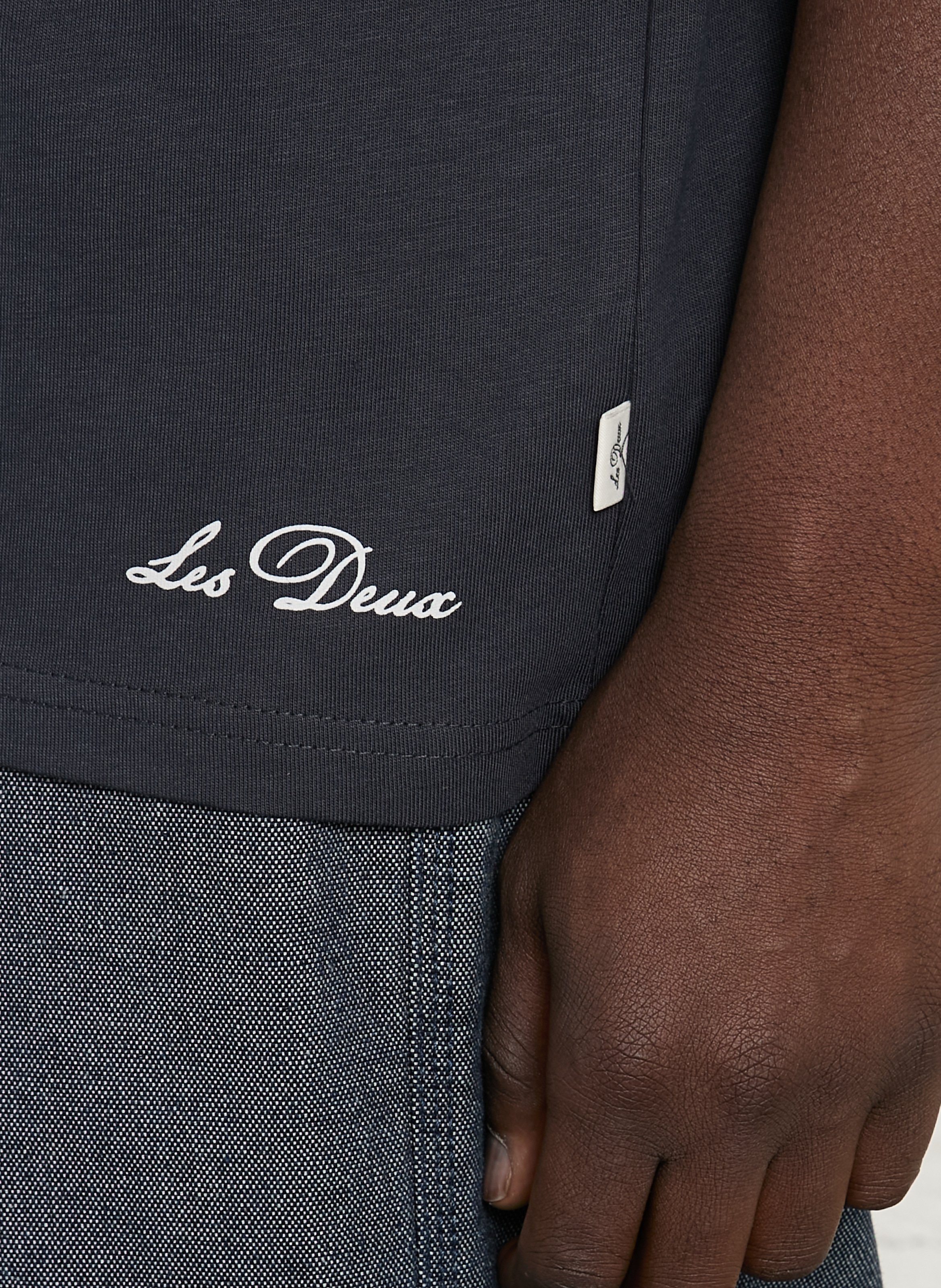 Straight round-neck printed organic cotton T-shirt LES DEUX Blue