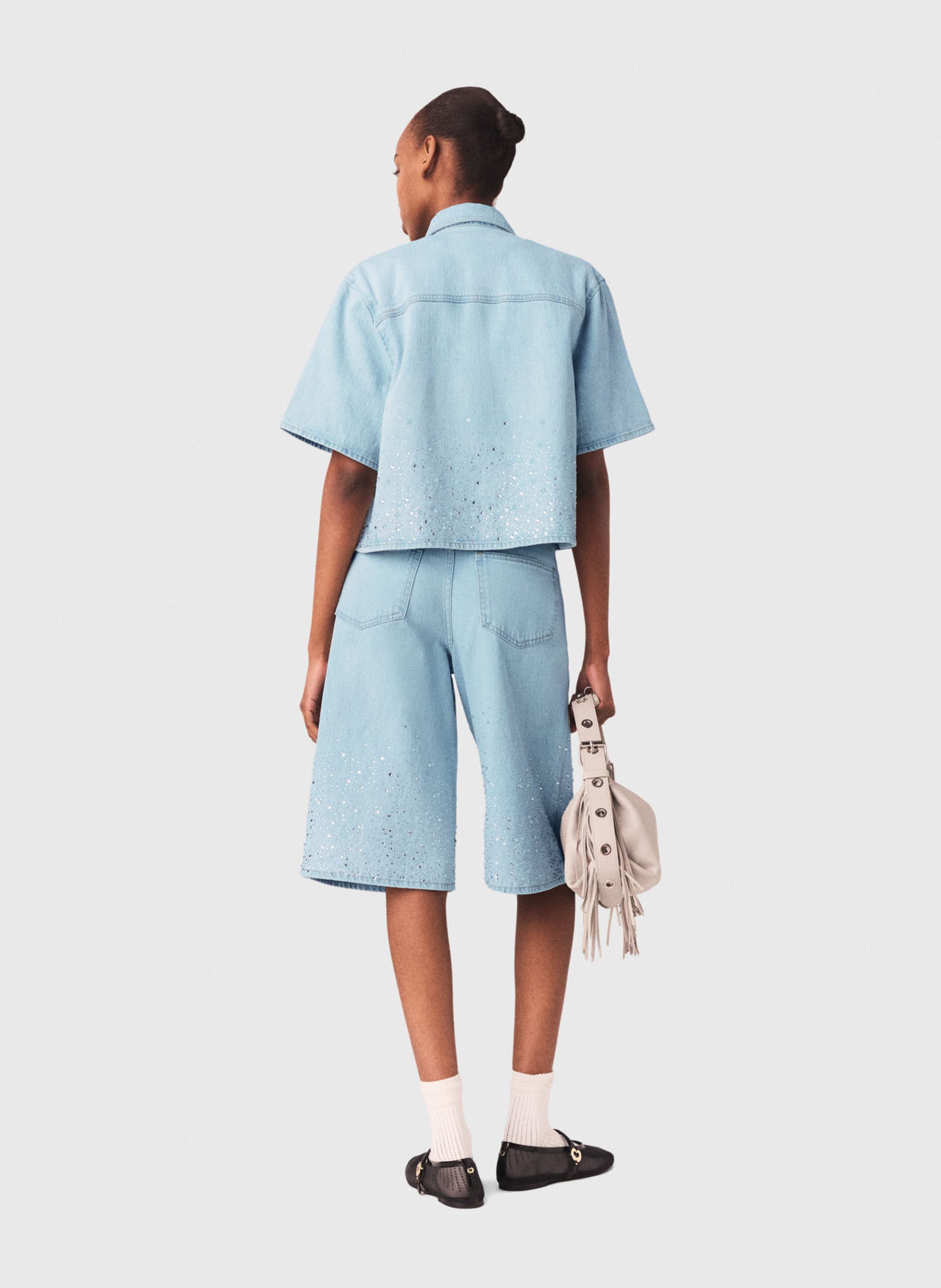 Chemise en denim droite en coton mélangé MAJE Bleu