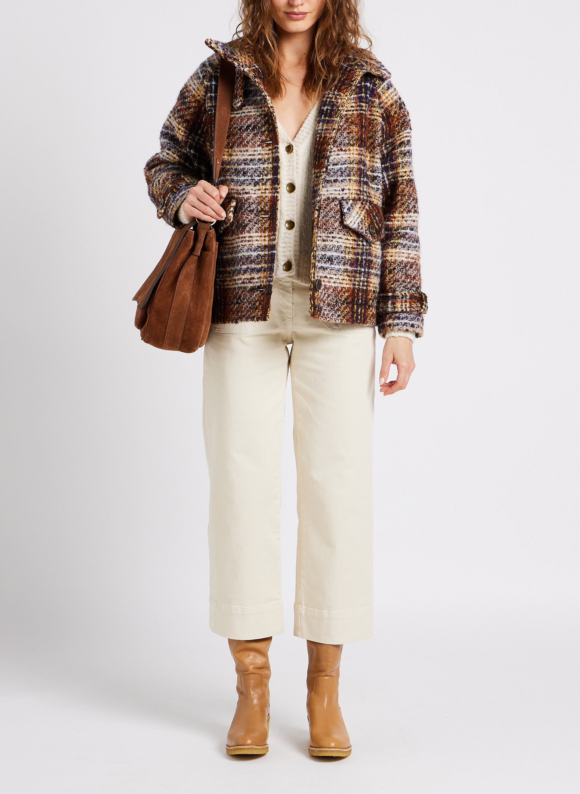 Cropped flared cotton jeans SESSUN Beige