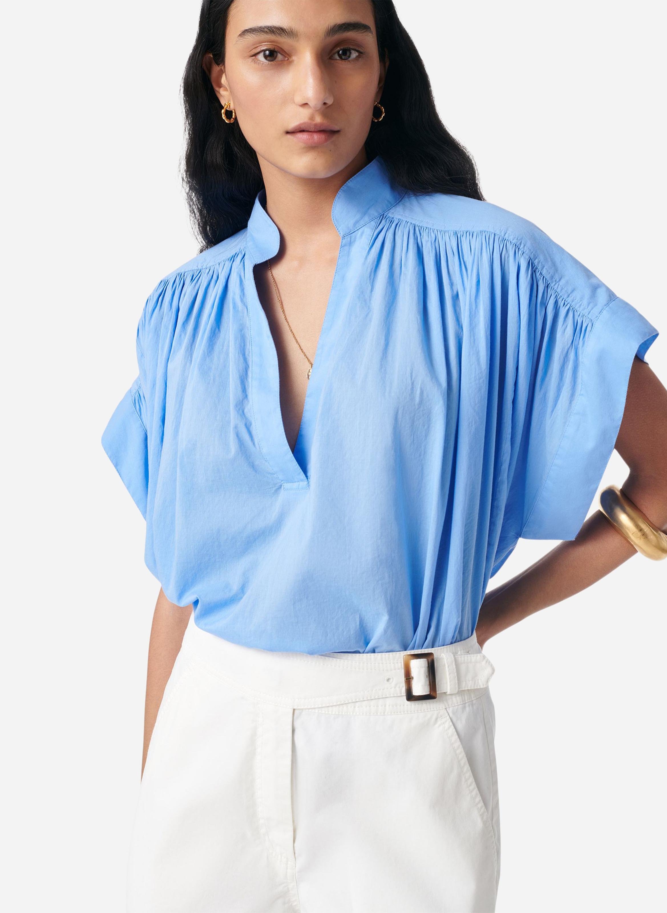 Ruimvallende, katoenen blouse met V-hals VANESSA BRUNO Blauw