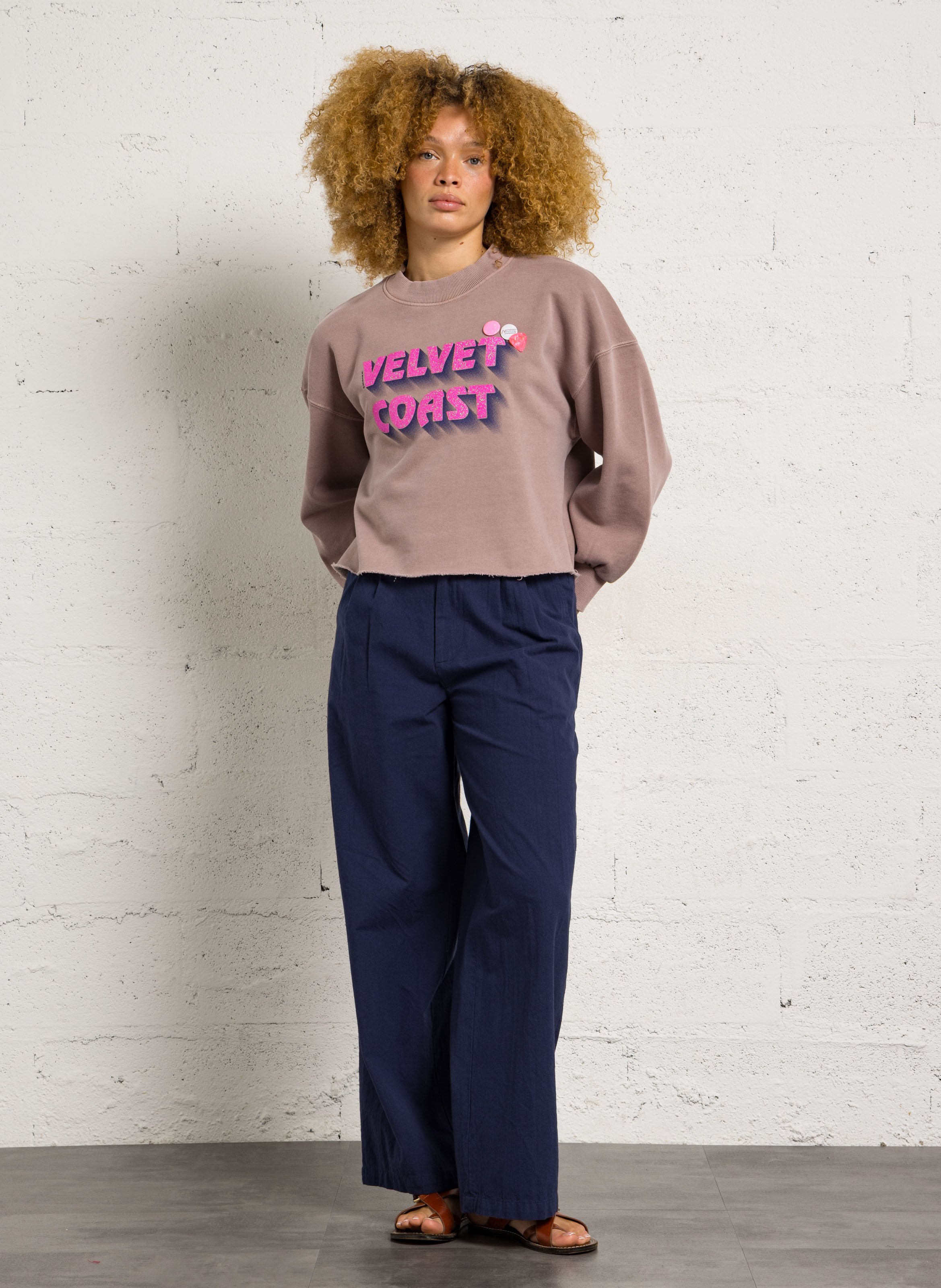 Short sweatshirt with sequin screen printing NEWTONE Beige