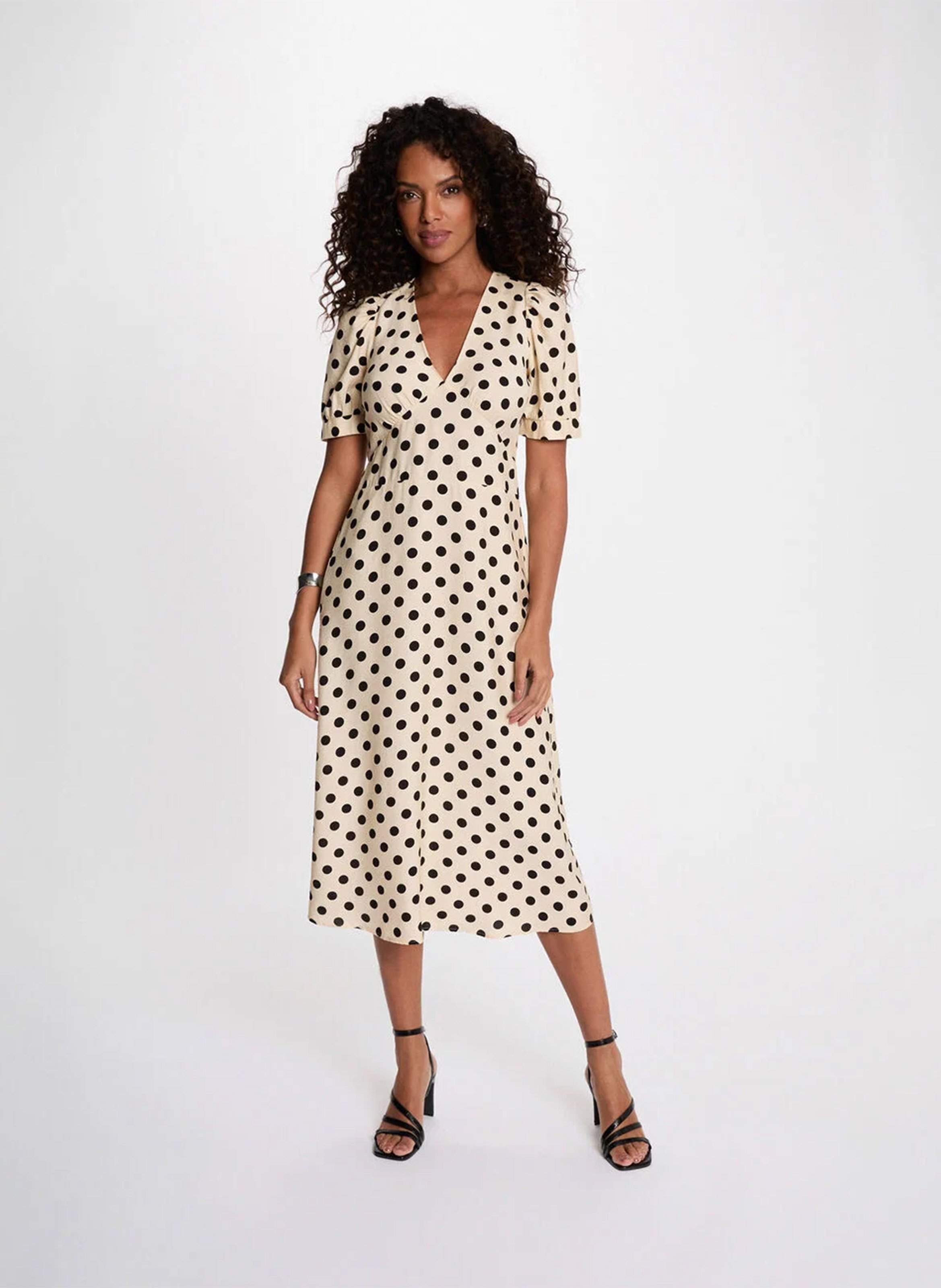 Robe midi col V polka dot MORGAN Multicolore
