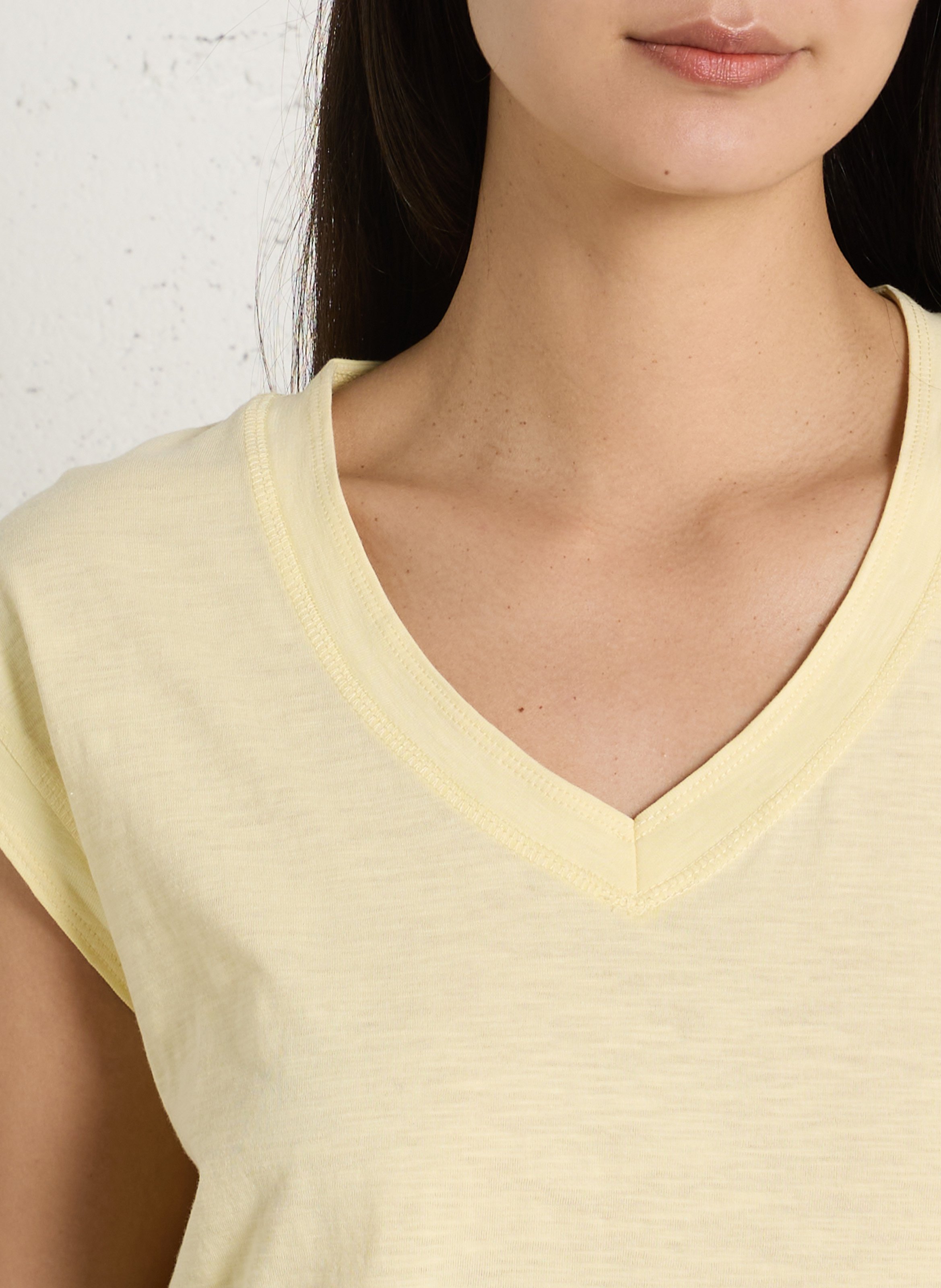 Tee-shirt col V en coton MAISON 123 Jaune