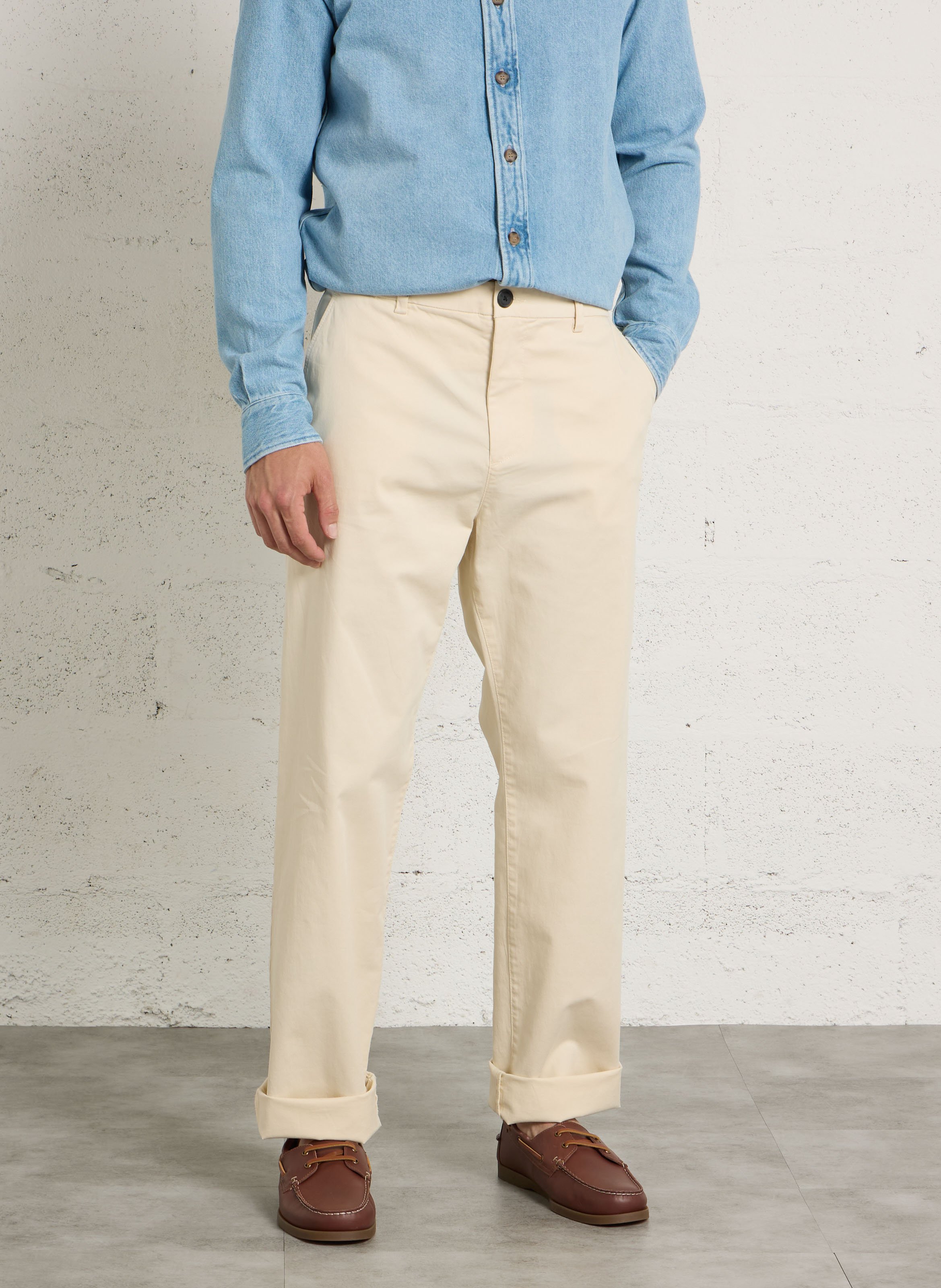 Solid straight chino pants IKKS White