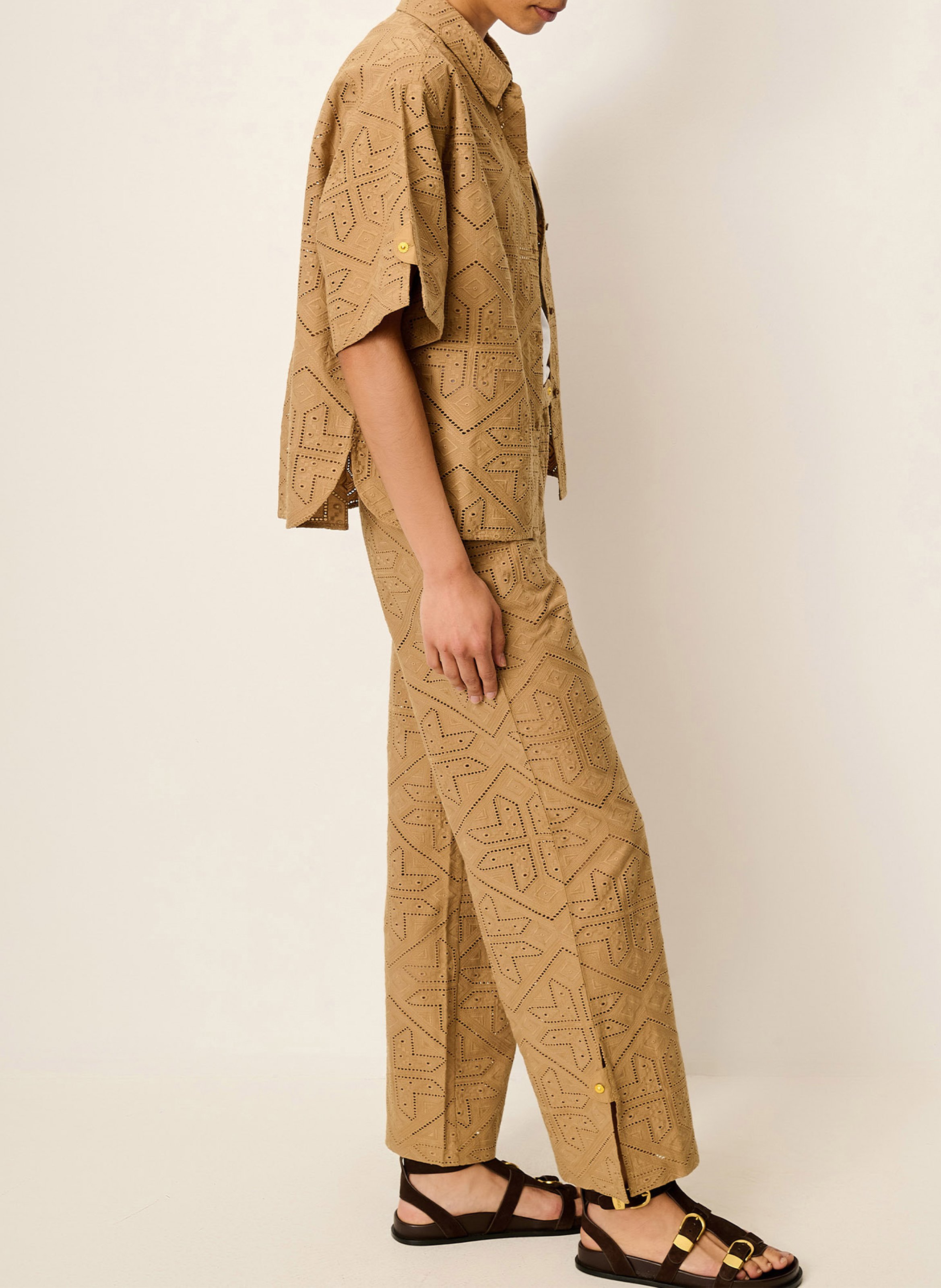 Weites besticktes Baumwollhemd SESSUN Khaki