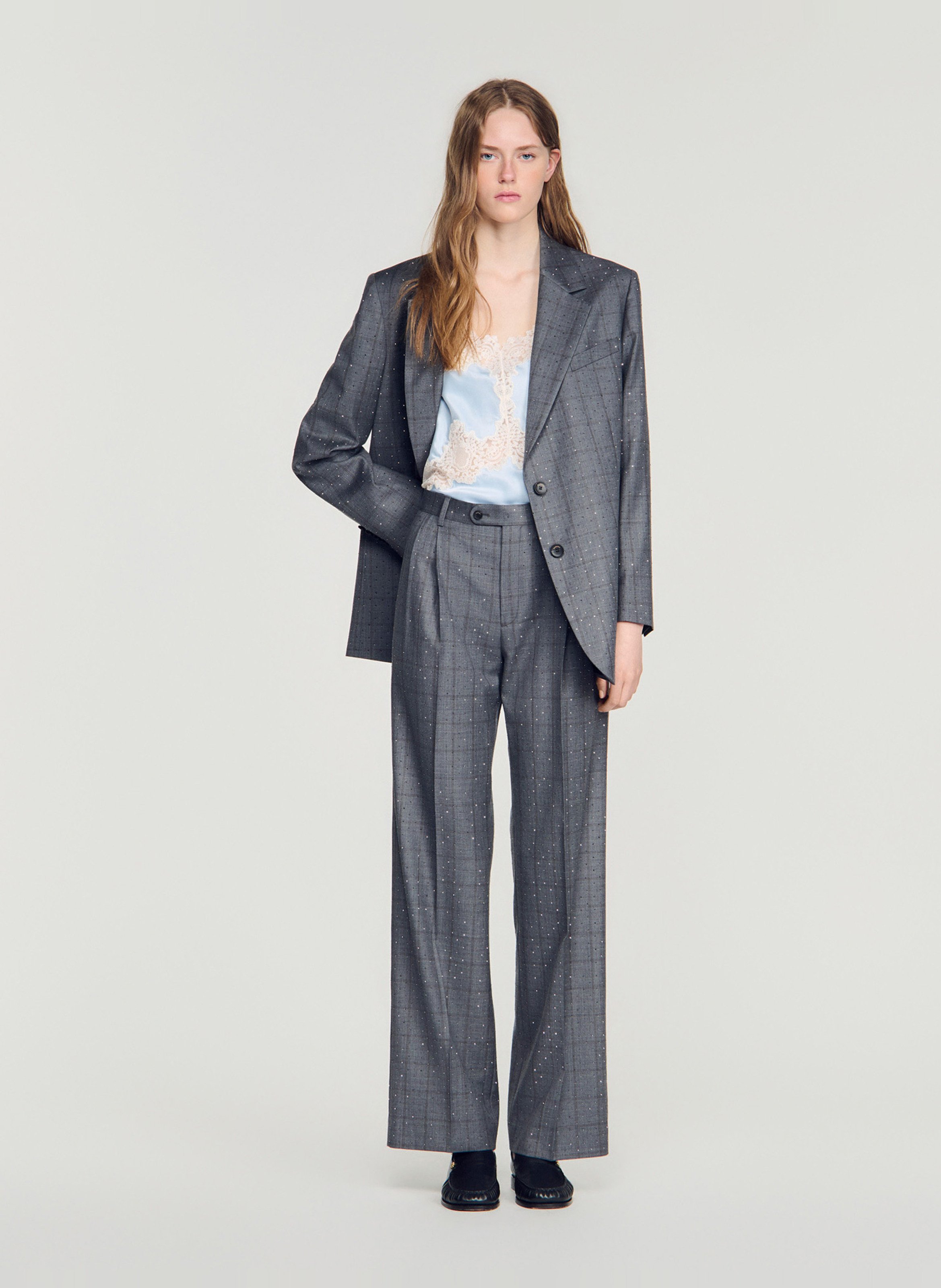 Pantalon large en laine SANDRO Gris