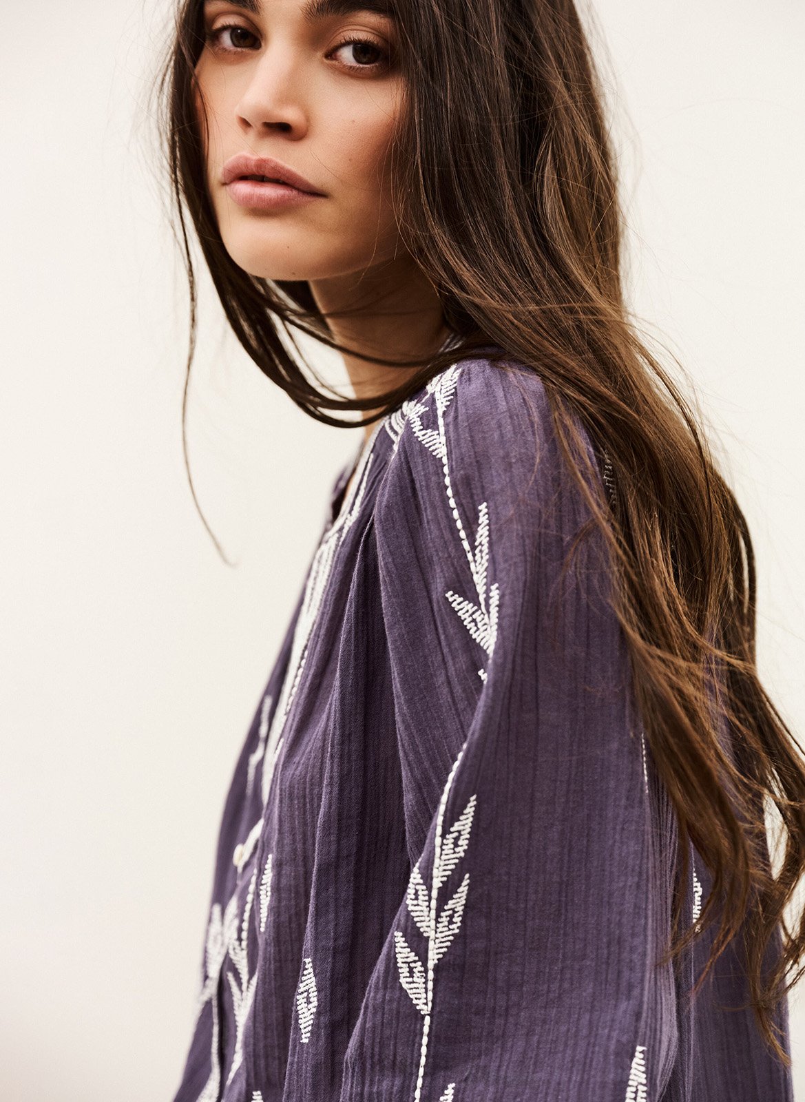 Katoenen blouse met tuniekhals en borduursel BA&SH Violet
