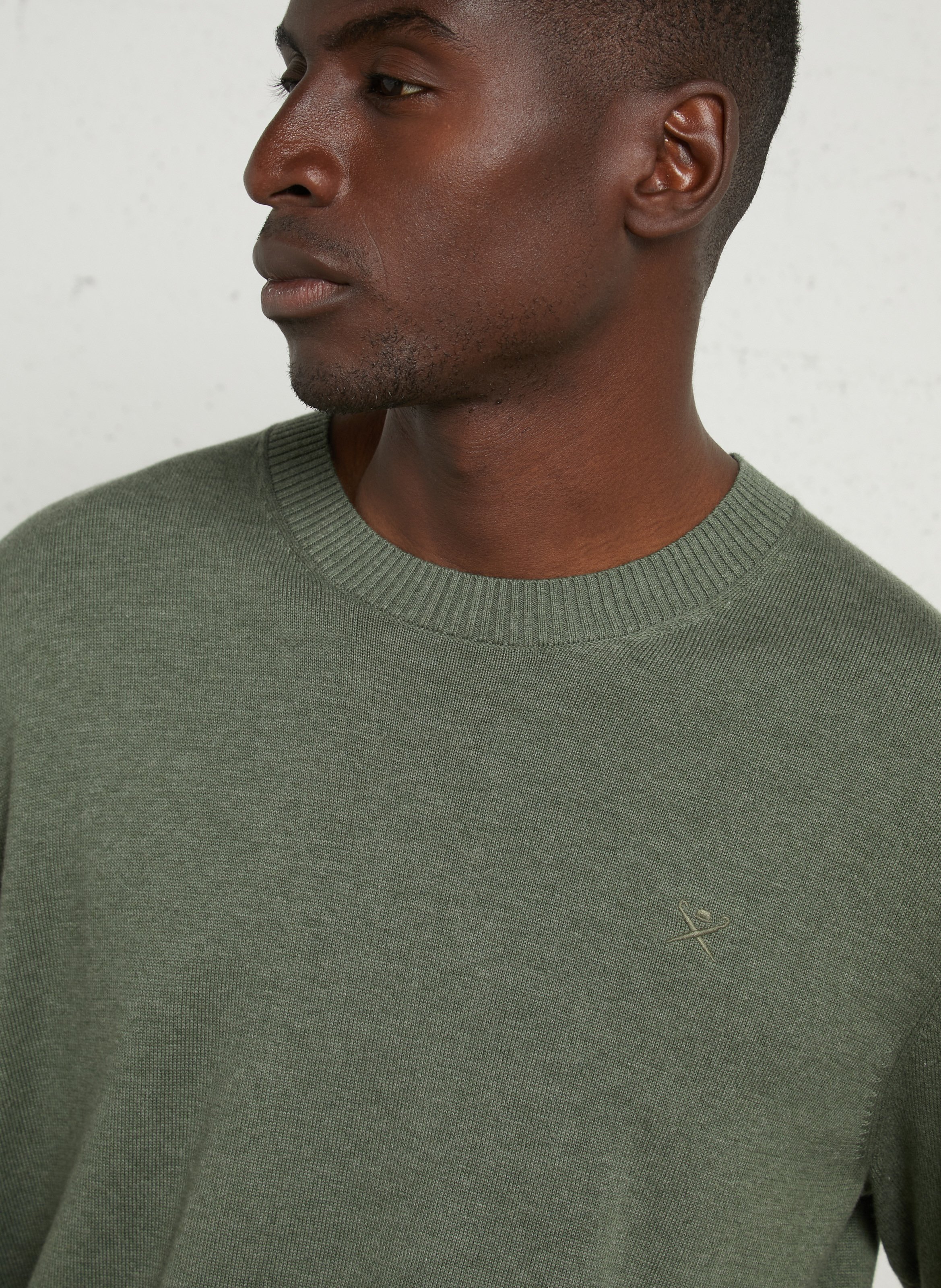 Pull droit col rond brodé en coton HACKETT Vert