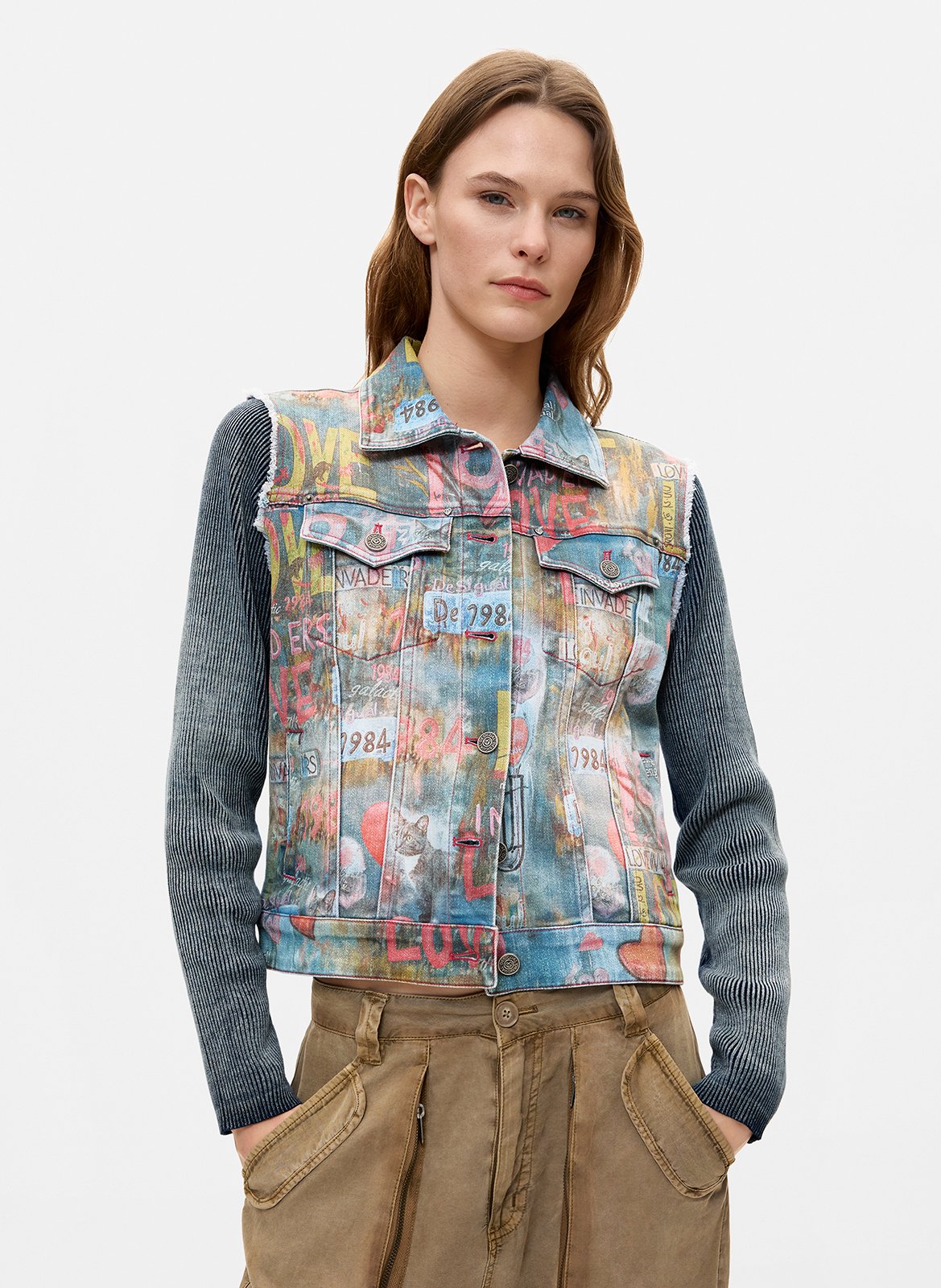 Printed denim jacket DESIGUAL Blue