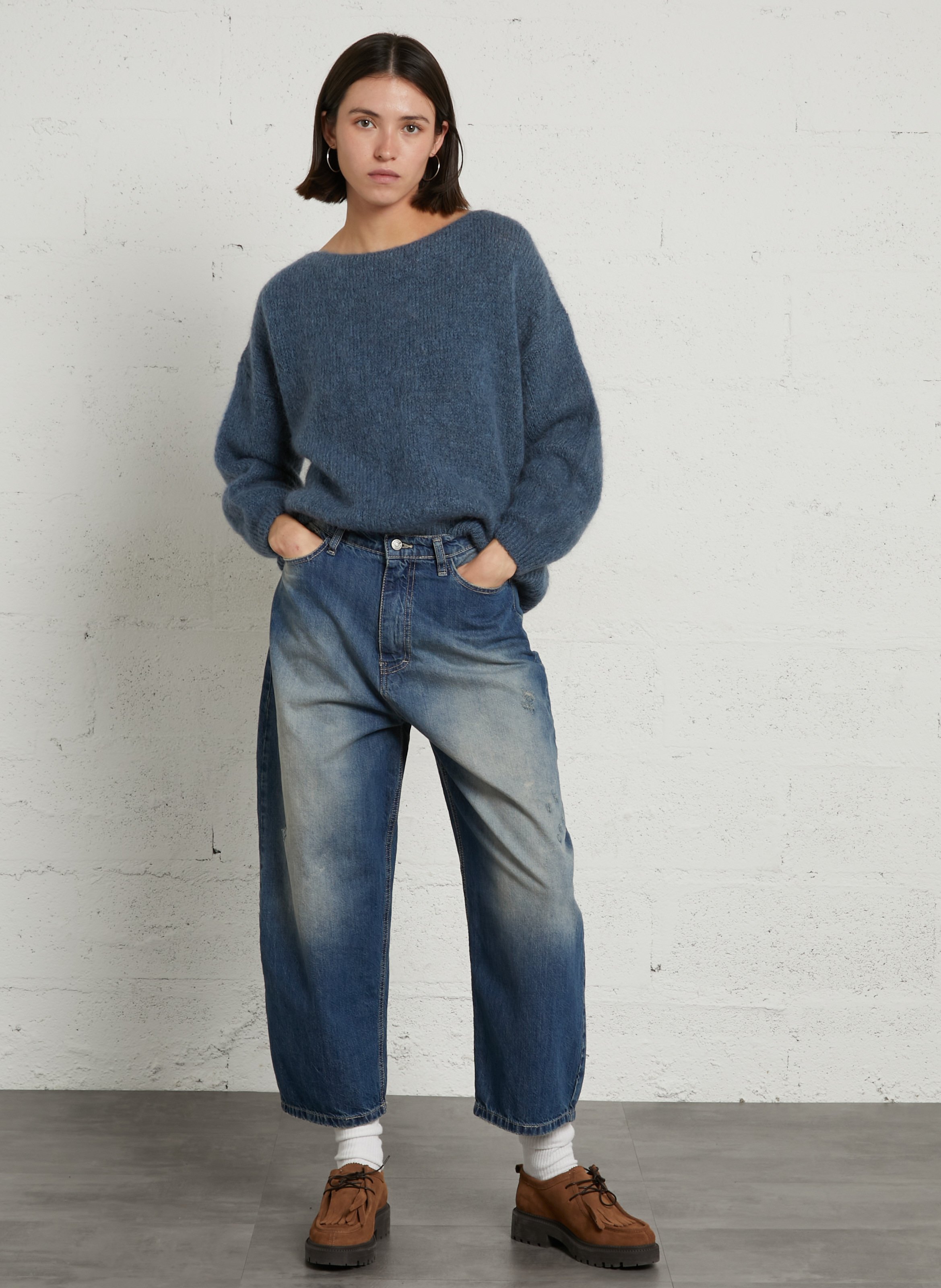 Trui met ronde hals | wolblend PLEASE Blauw