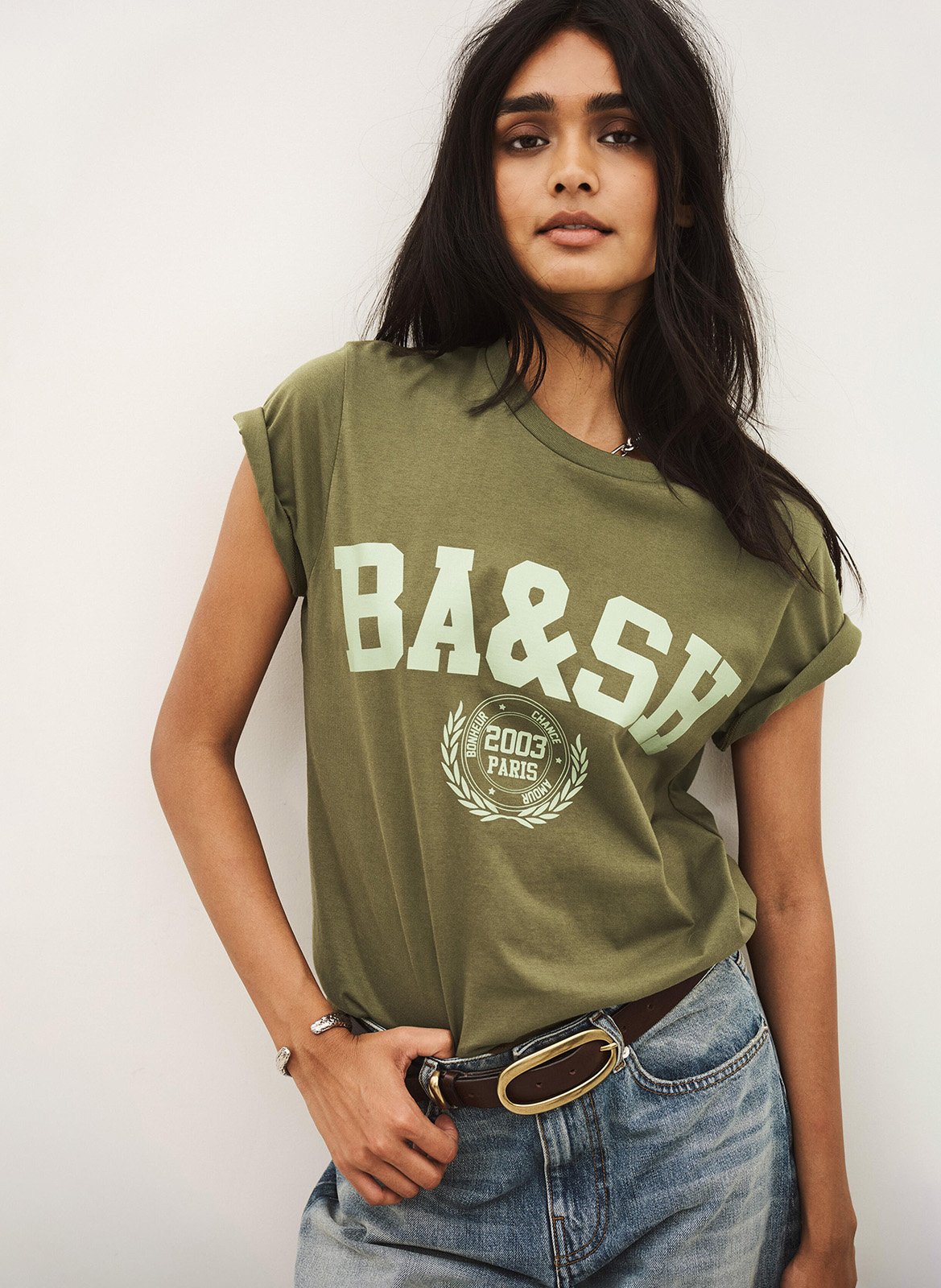 Tee-shirt imprimé manches courtes en coton BA&SH Kaki