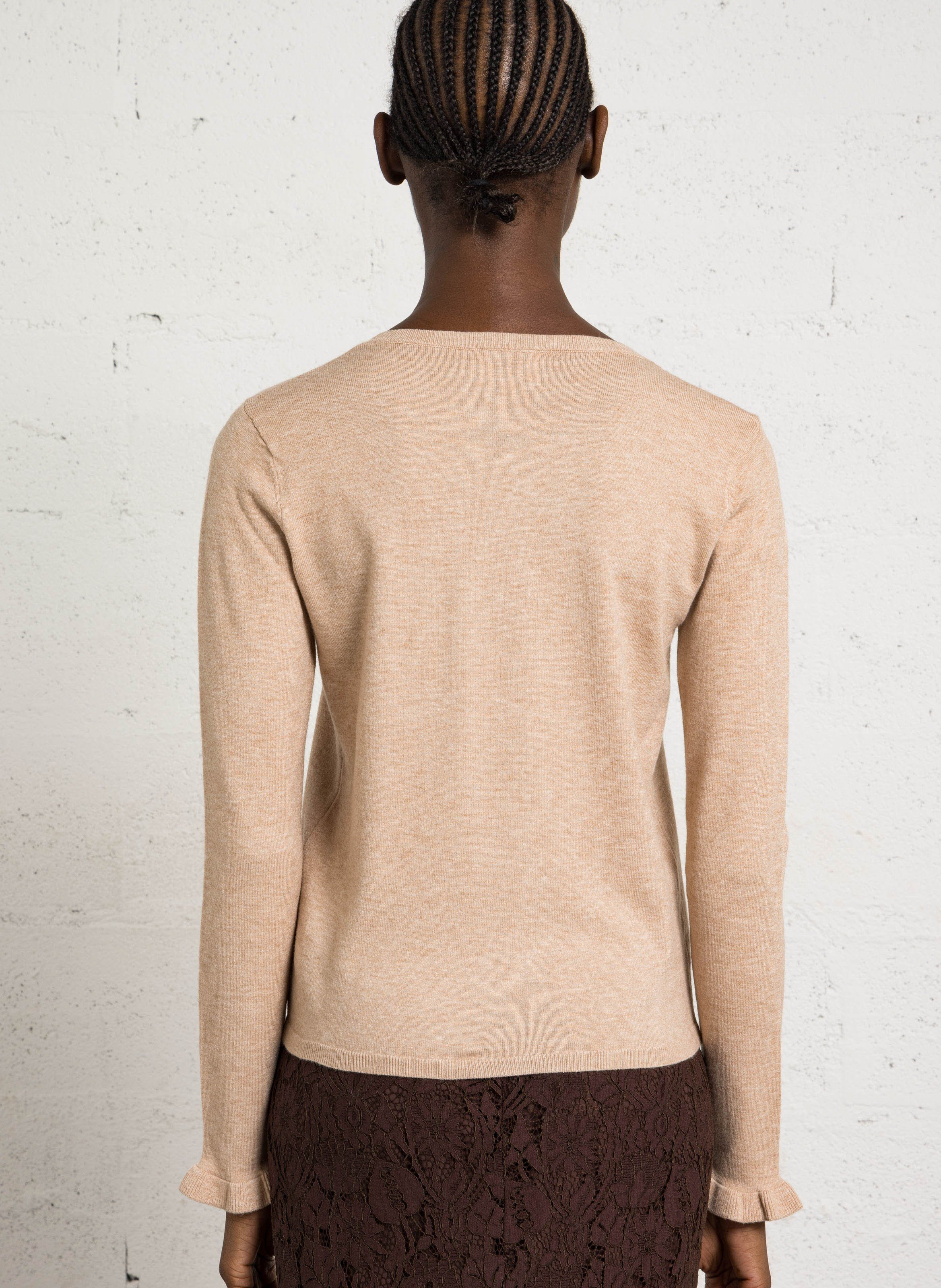 Straight cotton-blend sweater with round neck LA PETITE ETOILE Beige