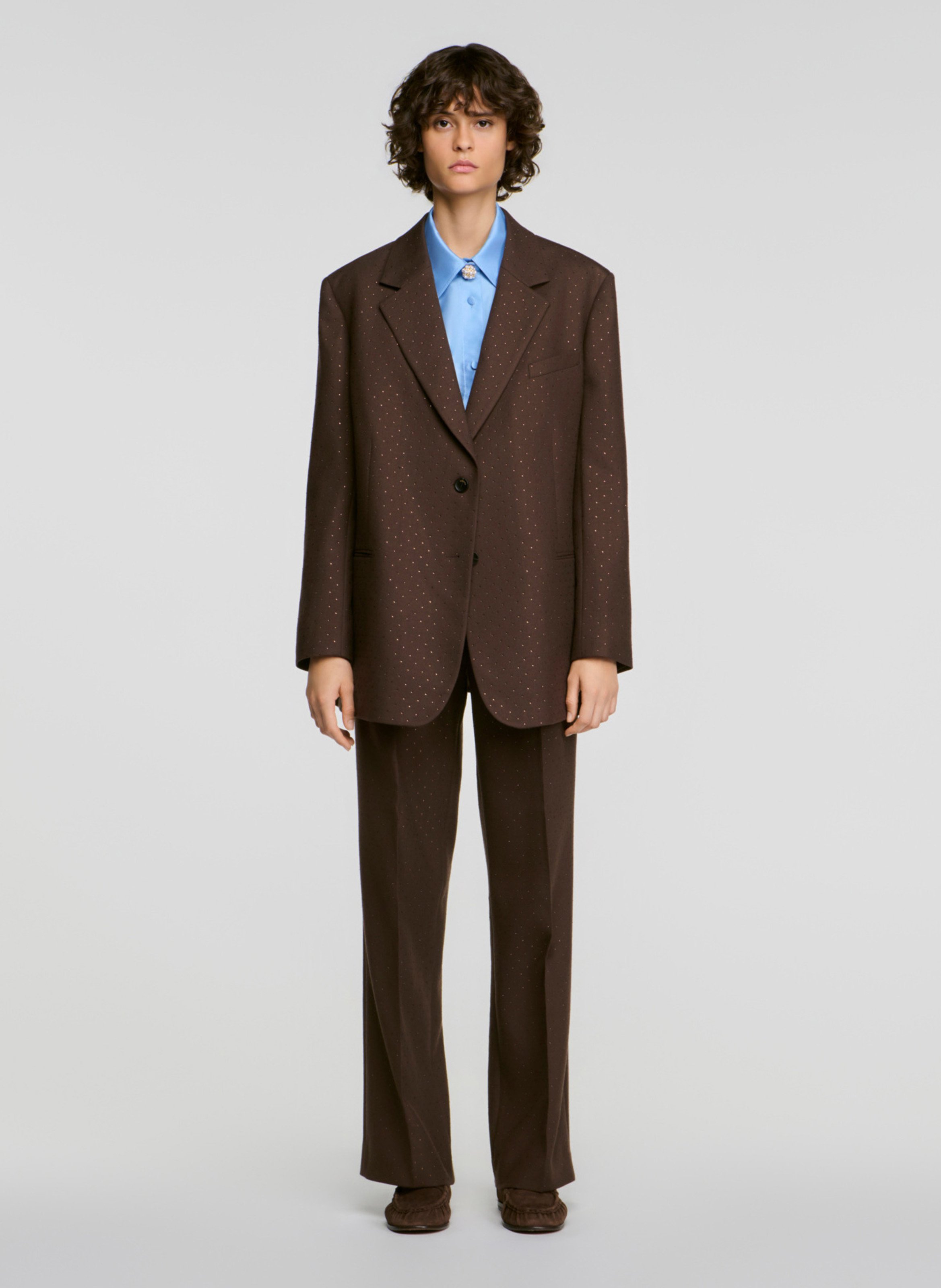Veste de tailleur droite jacquard SANDRO Marron