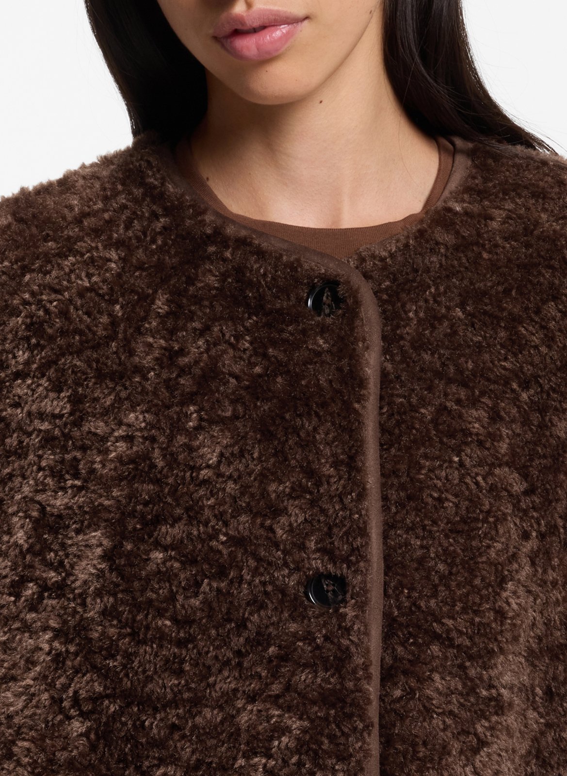 Straight-cut button-up teddy coat BOSS Brown