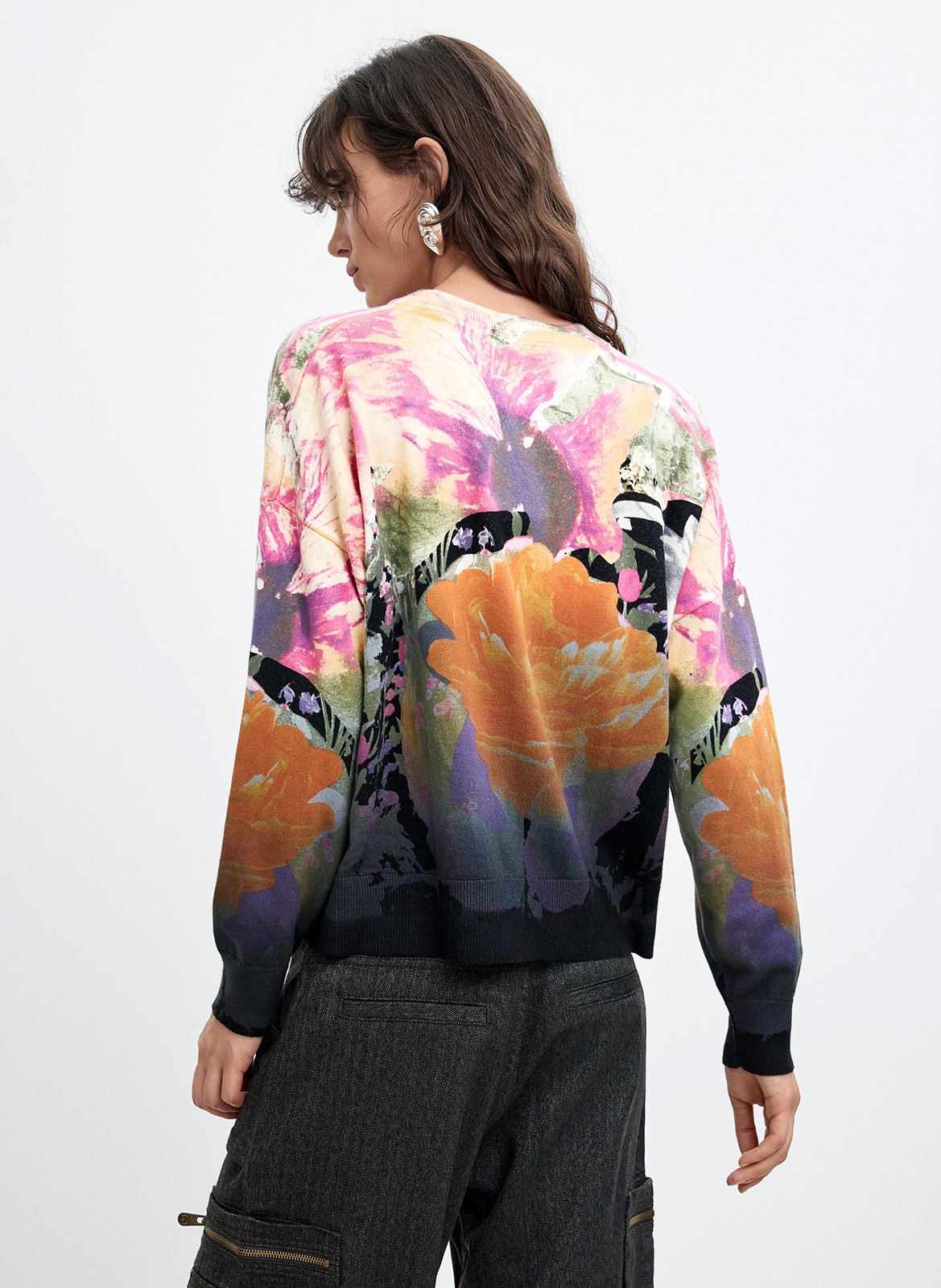 Pull droit col rond en coton mélangé DESIGUAL Noir