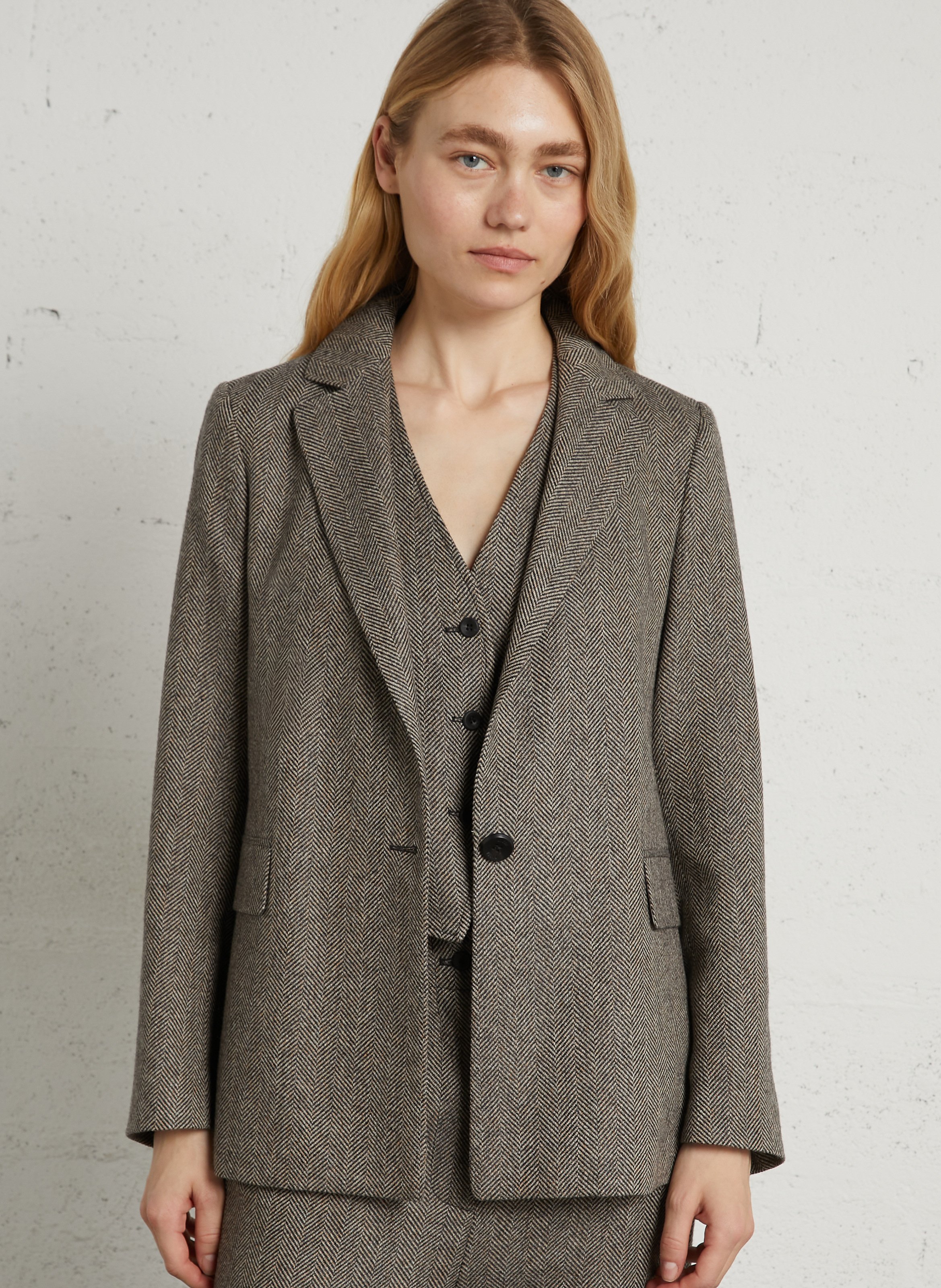 Rechte blazer met visgraatpatroon DIEGA Zwart