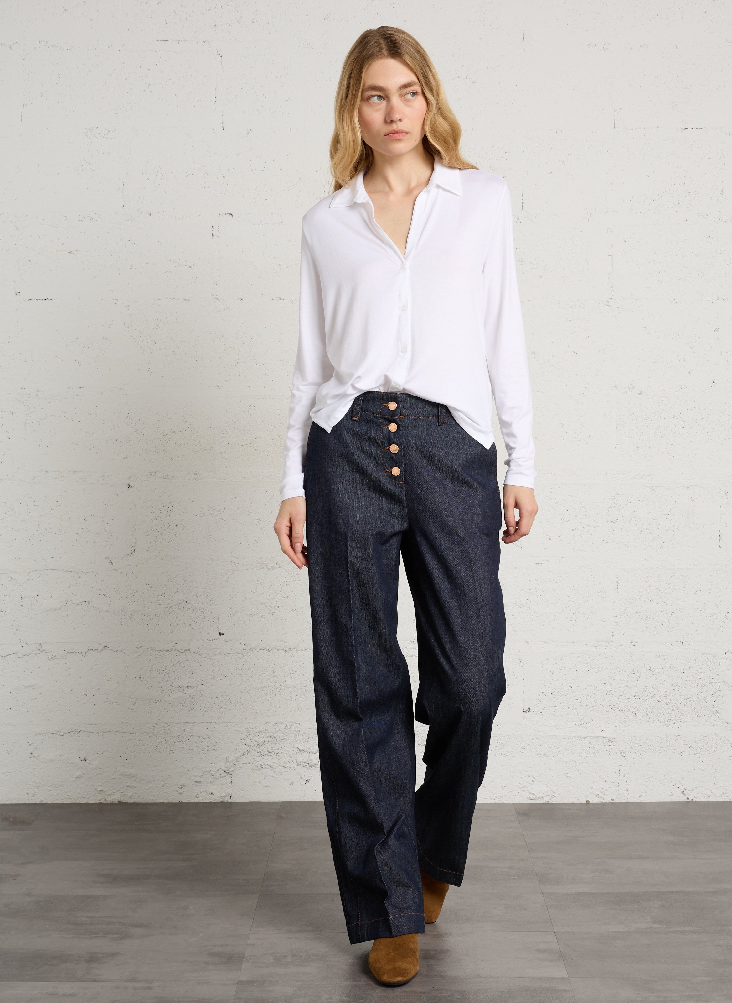 Loose Fit Classic Collar Top MAJESTIC FILATURES White