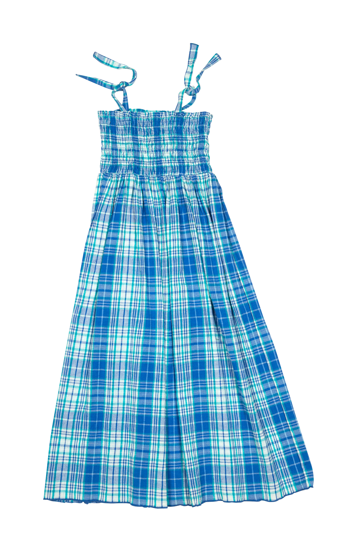 Robe longue col bustier à carreaux en coton  SUNCHILD Bleu