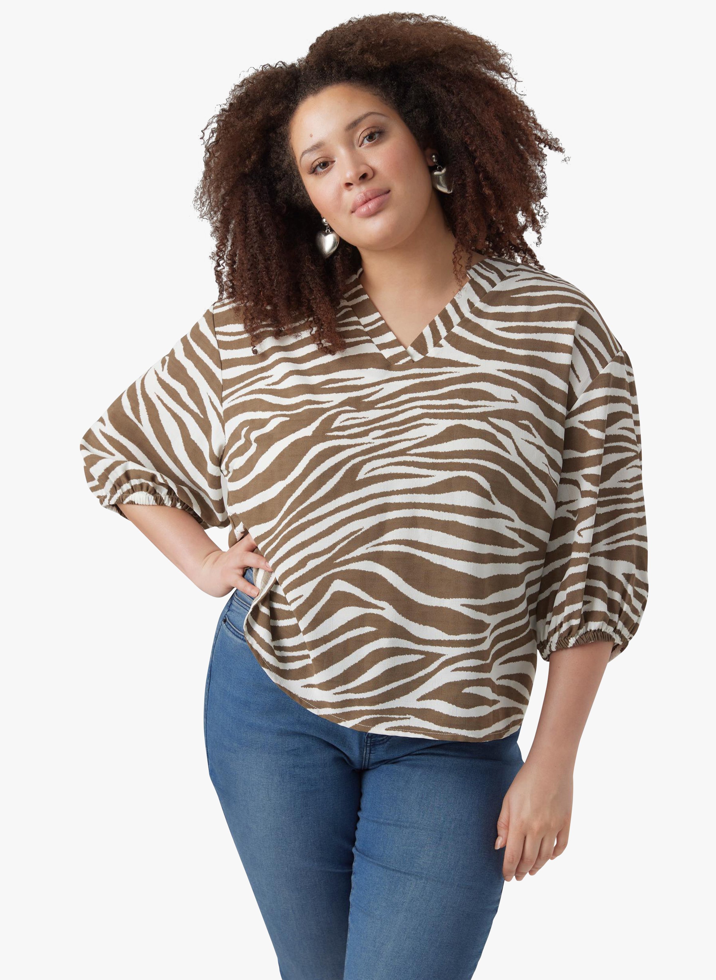 Striped V-neck blouse VERO MODA CURVE Multicolored