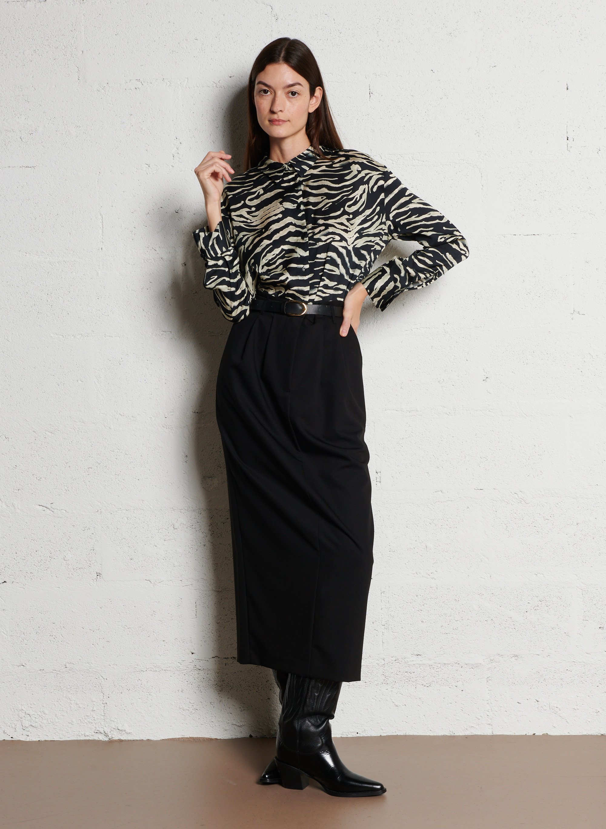 Printed straight shirt with classic collar IMPERIAL Black