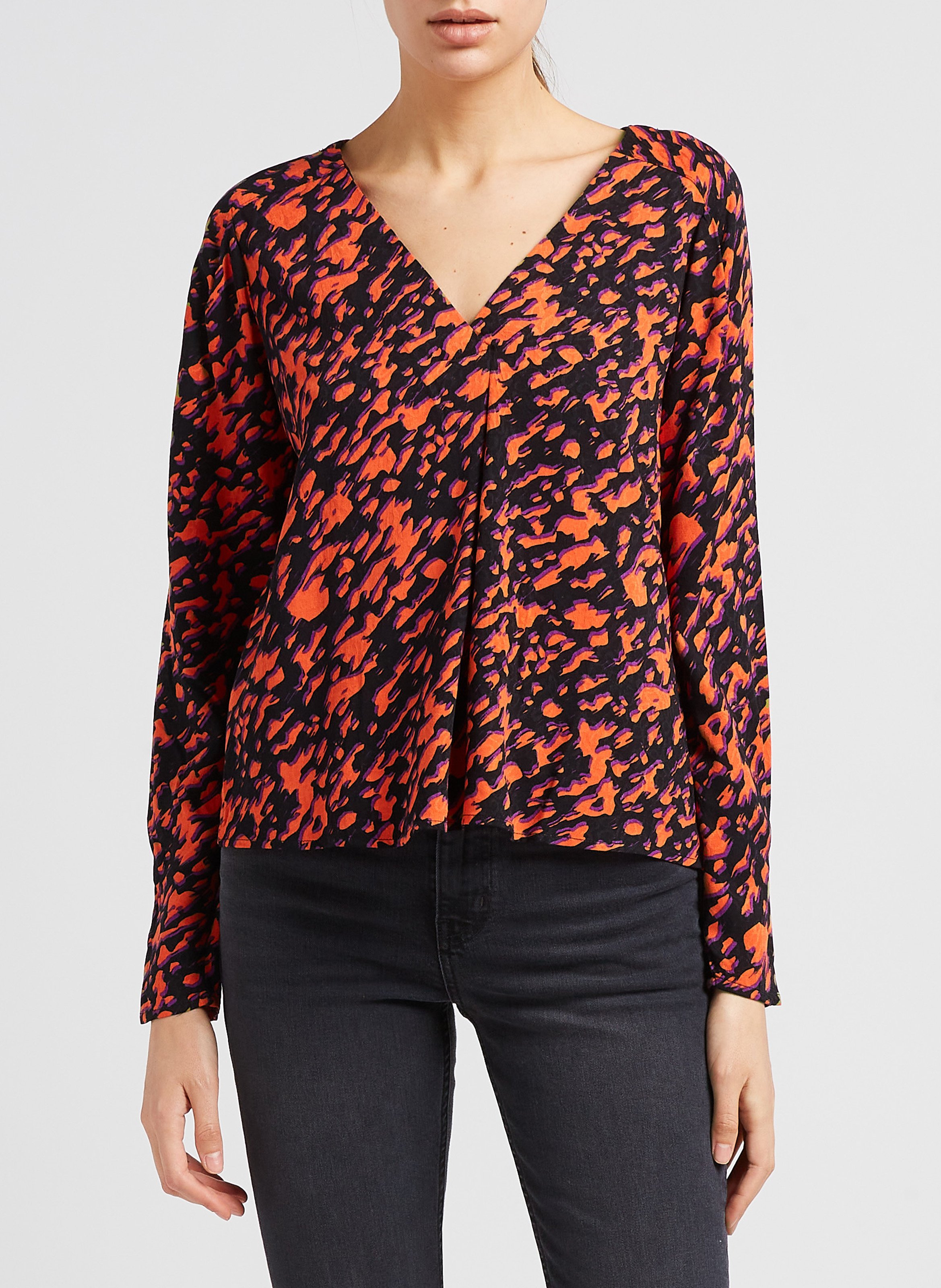 Printed V-neck top VILA Black