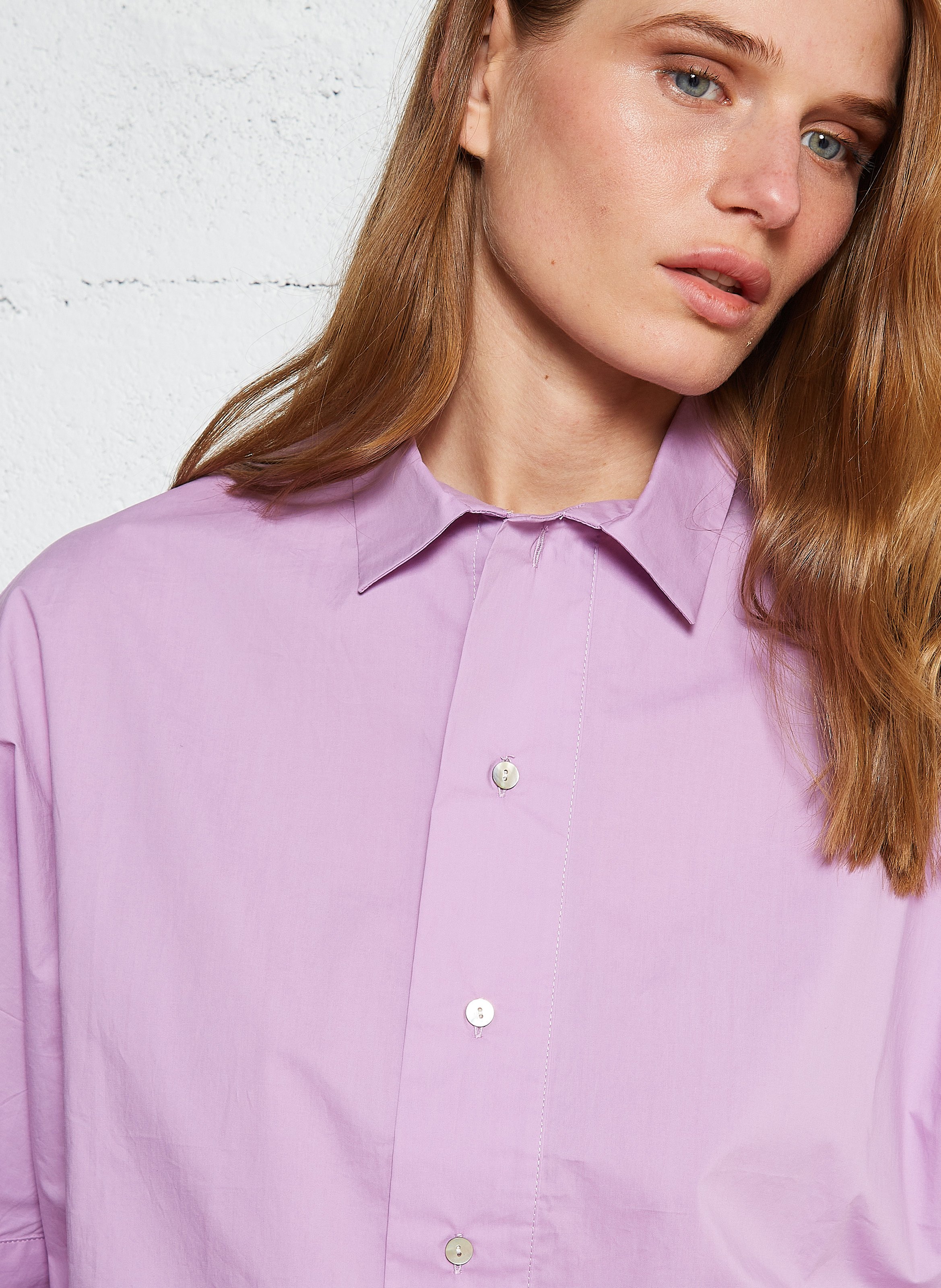Oversize buttoned cotton poplin top BELLA JONES Purple