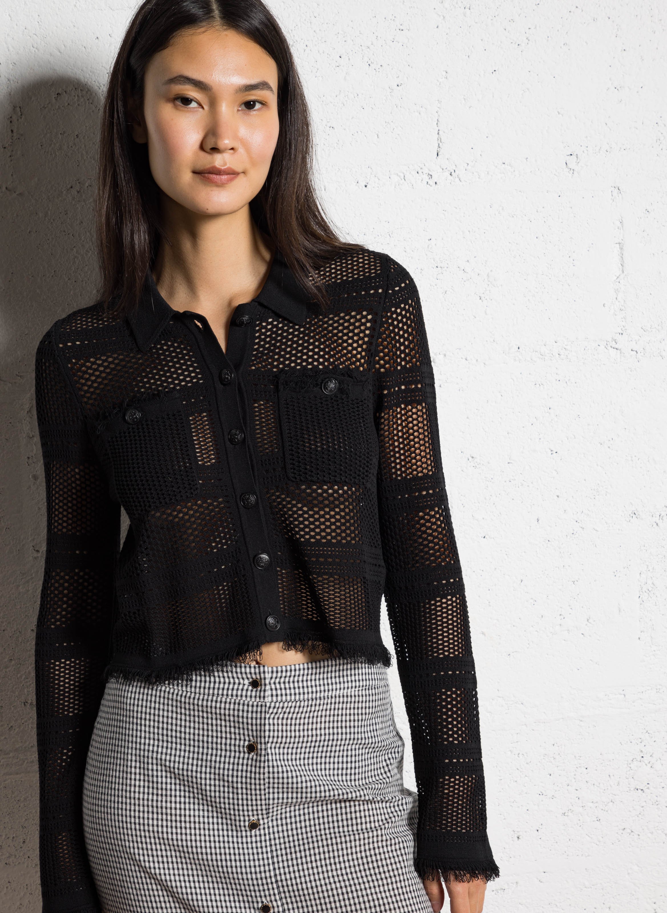 Openwork knit straight cardigan IKKS Black