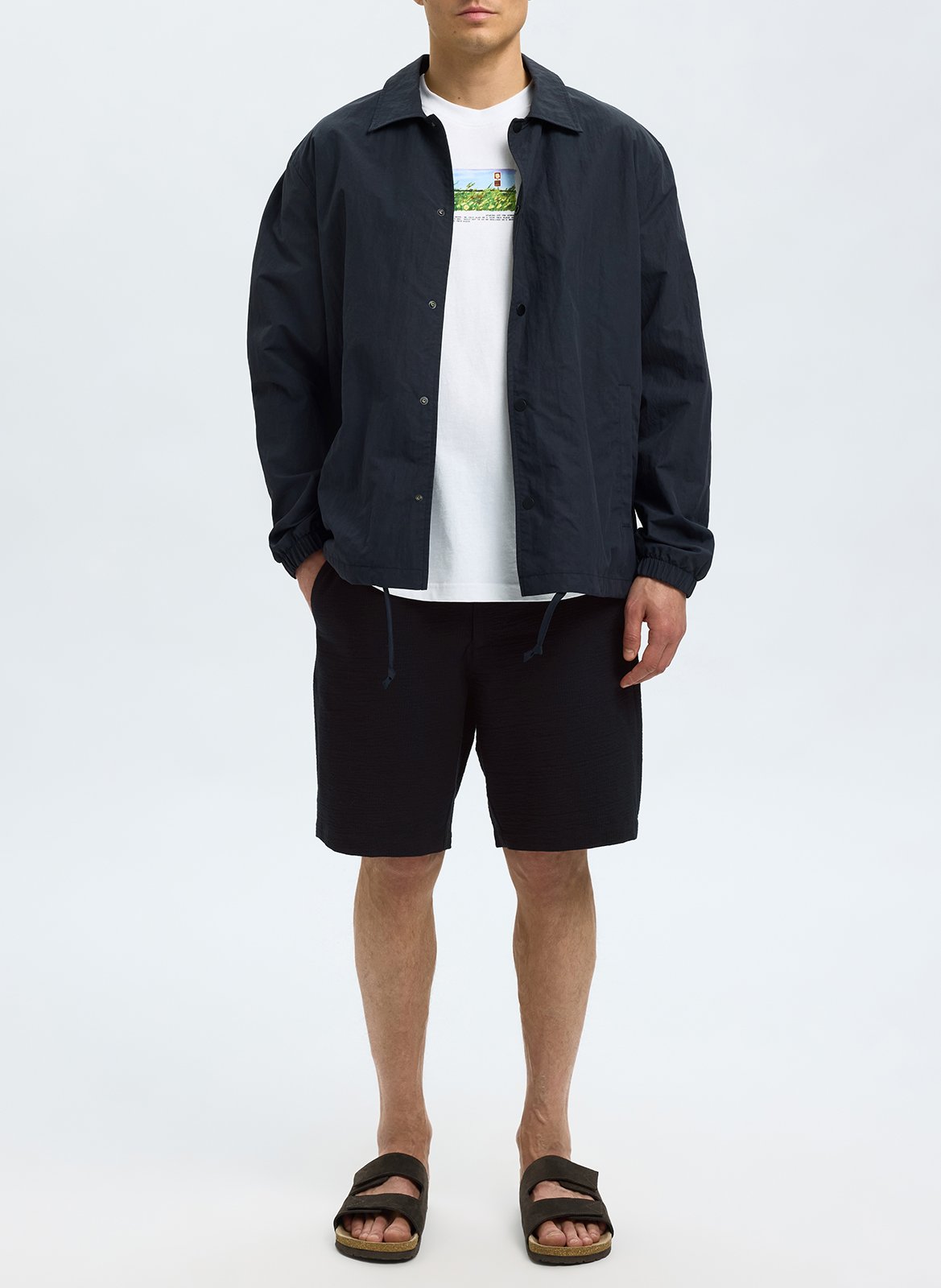 Straight organic cotton-blend shorts SELECTED Black