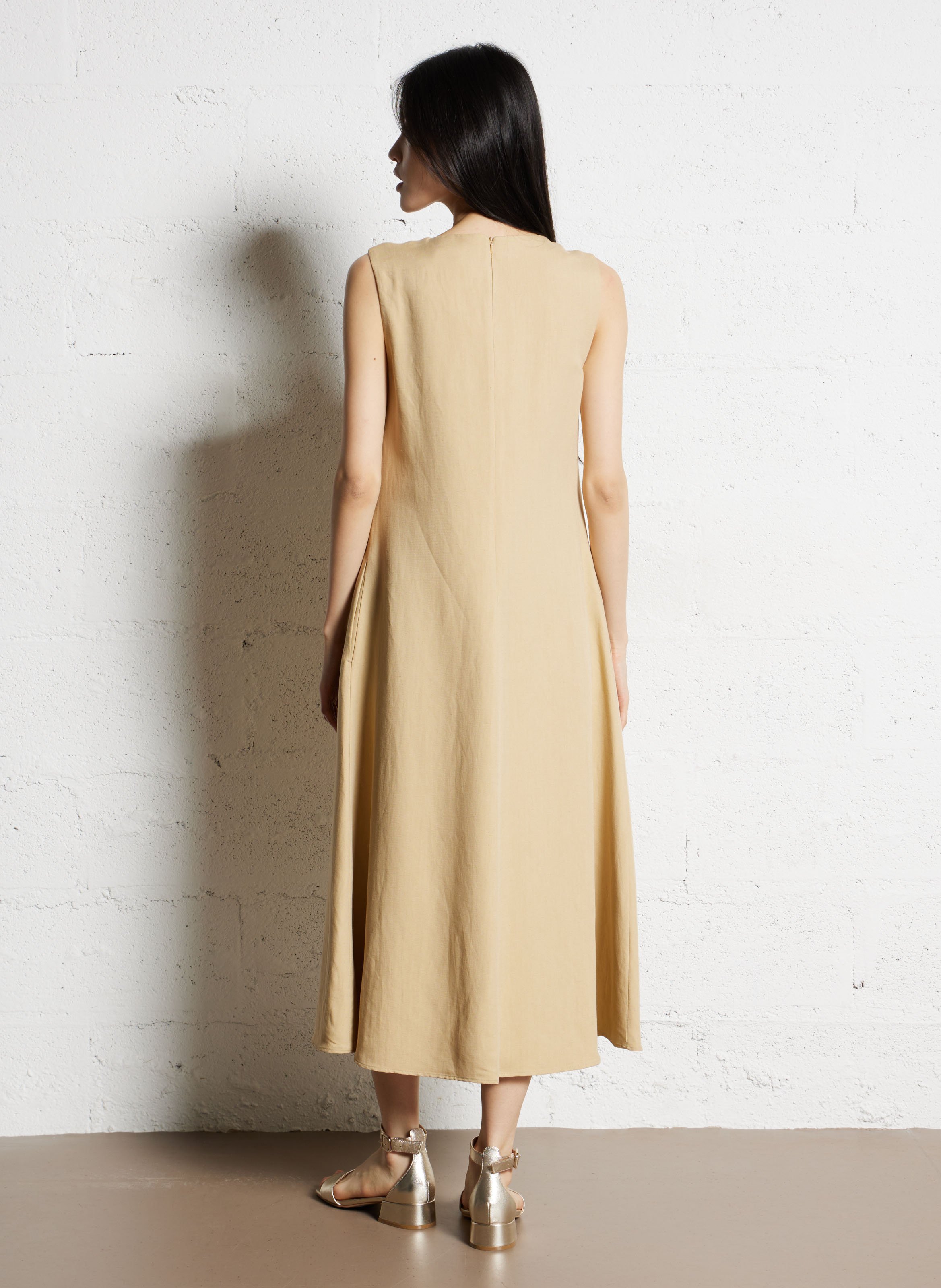 Robe midi sans manches col v MAX MARA WEEK END Beige